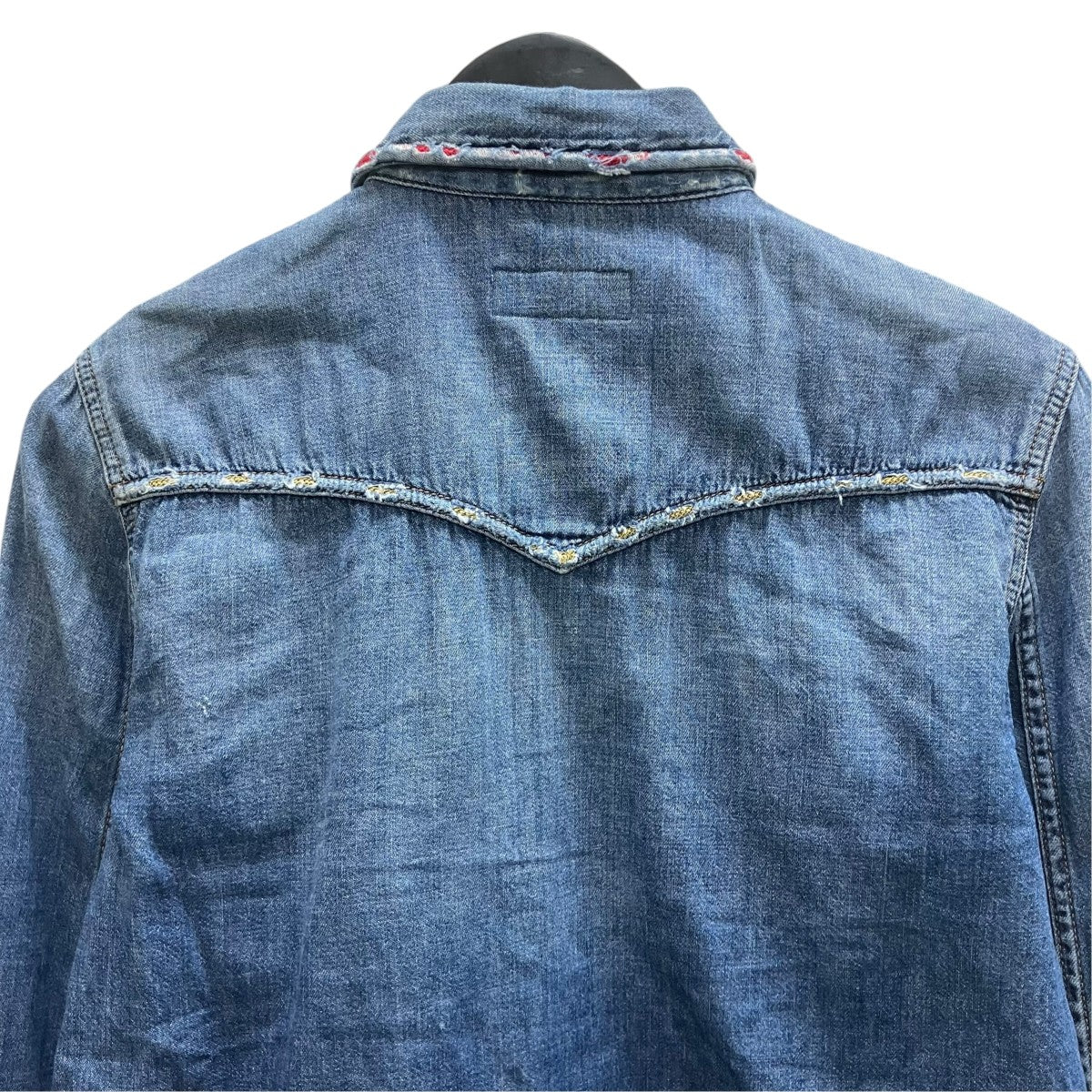 Saint Laurent Paris クラッシュ加工デニムウエスタンシャツ 古着・中古-4枚目のアイテム画像