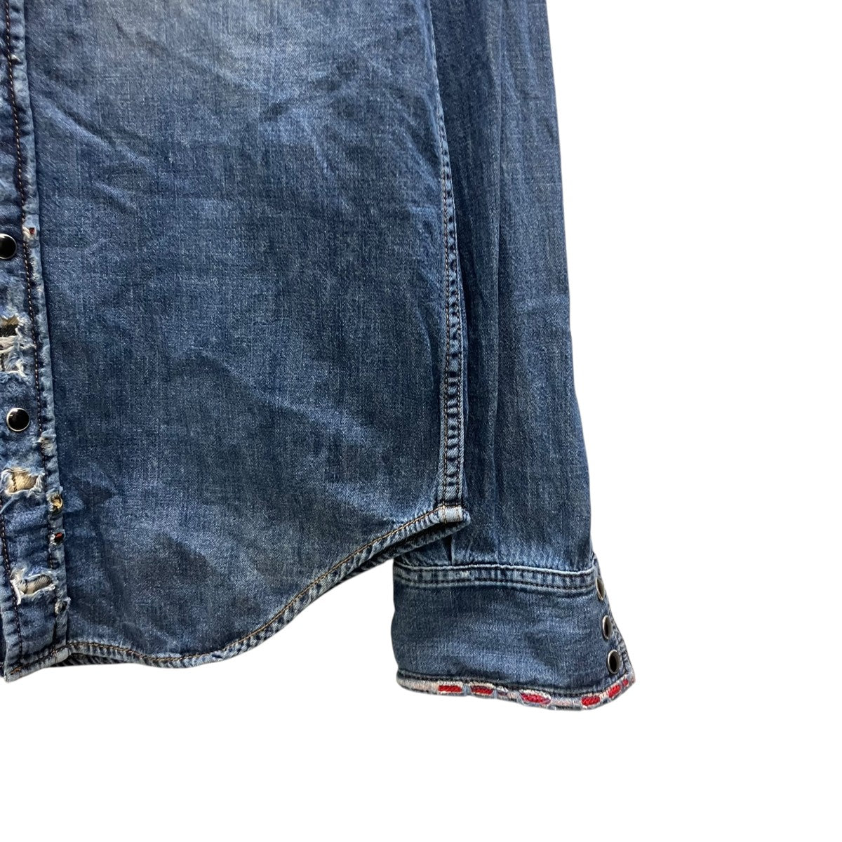 Saint Laurent Paris クラッシュ加工デニムウエスタンシャツ 古着・中古-5枚目のアイテム画像