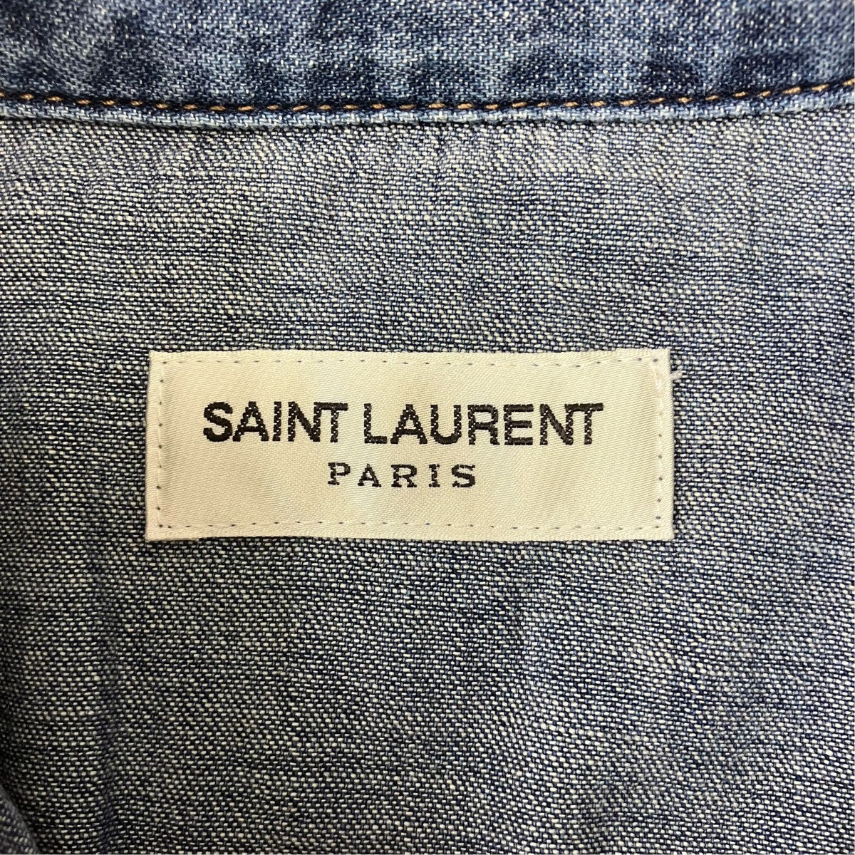 Saint Laurent Paris クラッシュ加工デニムウエスタンシャツ 古着・中古-6枚目のアイテム画像