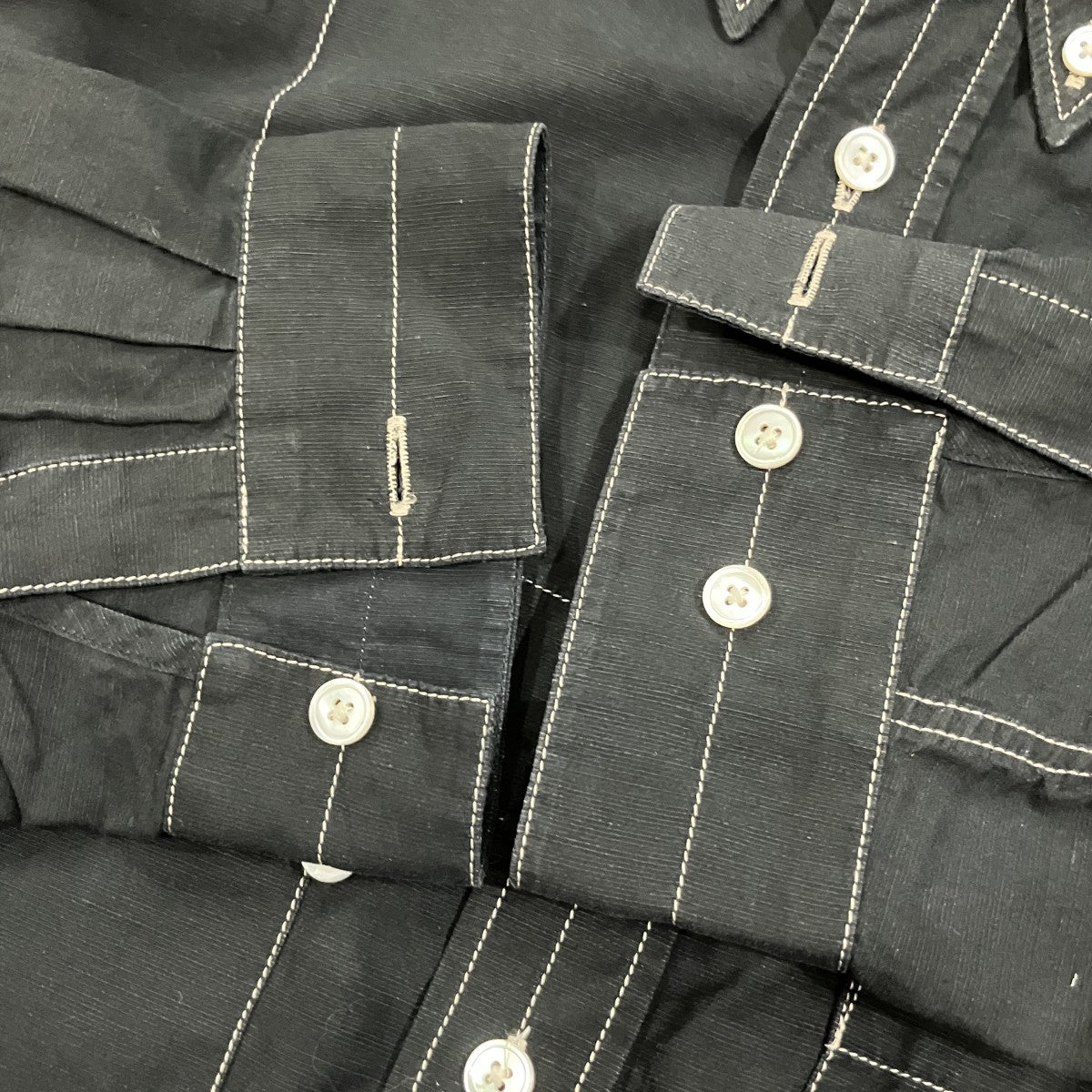 LEMAIRE BLACK MILITALY SHIRT ステッチデザインシャツ 古着・中古-4枚目のアイテム画像
