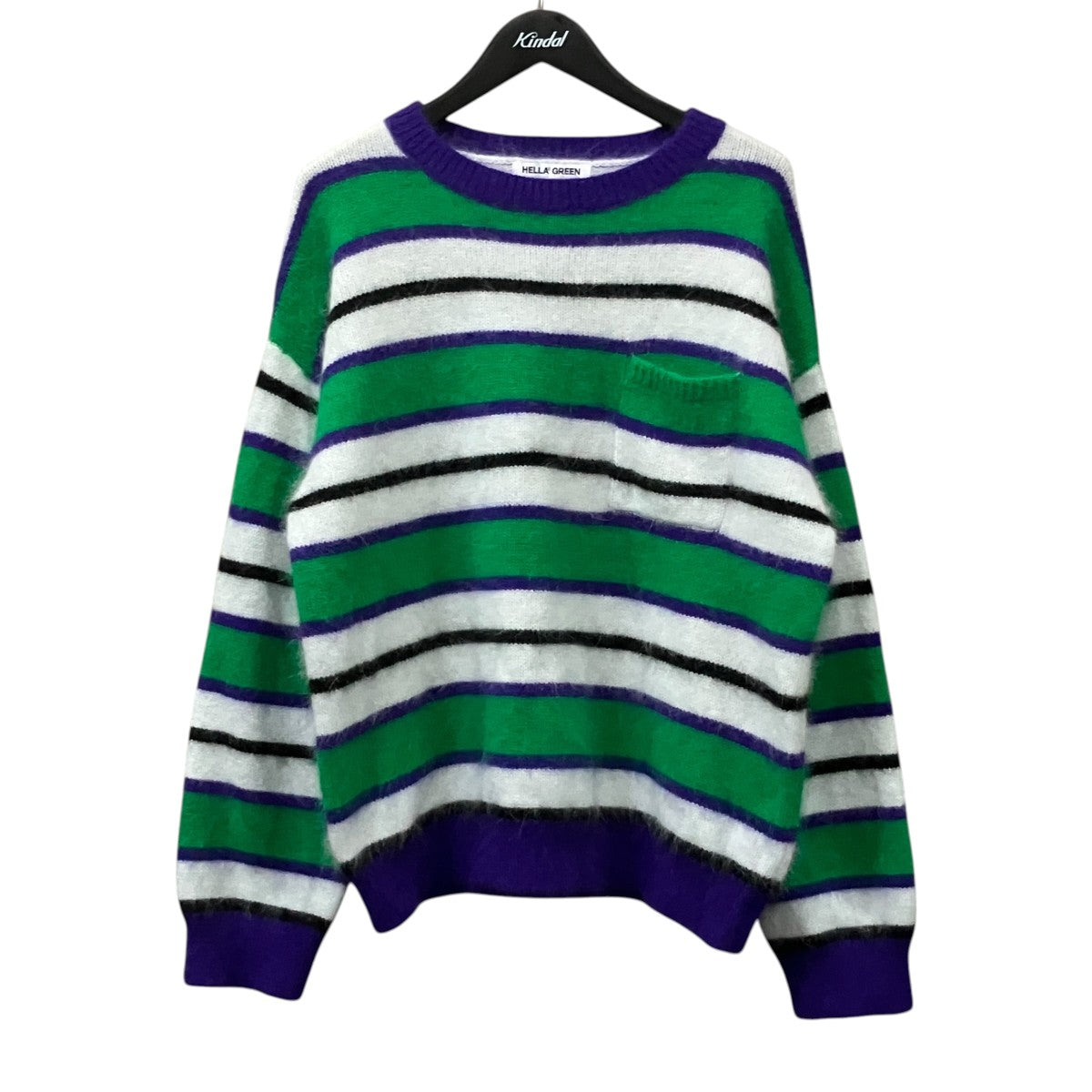 HELLA GREEN Angola Border Knit sweater 古着・中古-1枚目のアイテム画像