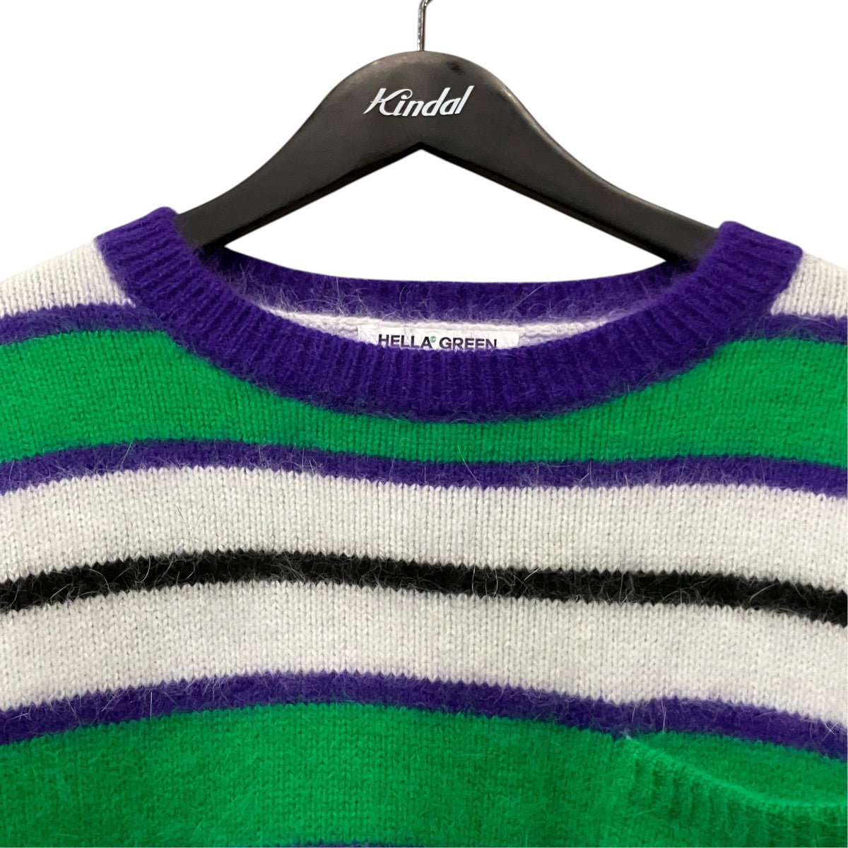 HELLA GREEN Angola Border Knit sweater 古着・中古-3枚目のアイテム画像