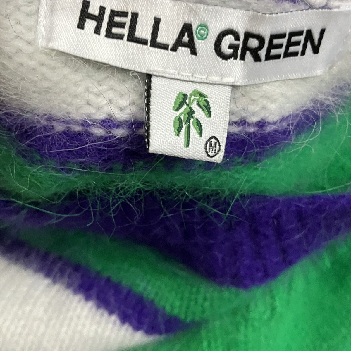 HELLA GREEN Angola Border Knit sweater 古着・中古-5枚目のアイテム画像