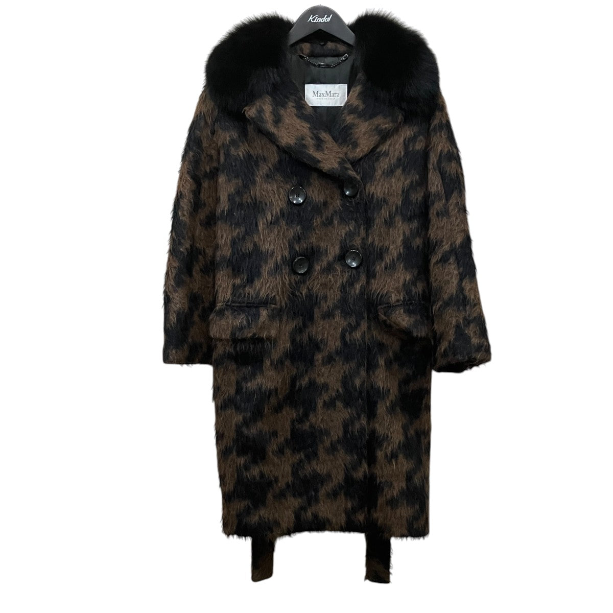 MaxMara アルパカ混ハウンドトゥースファーコート 古着・中古-1枚目のアイテム画像