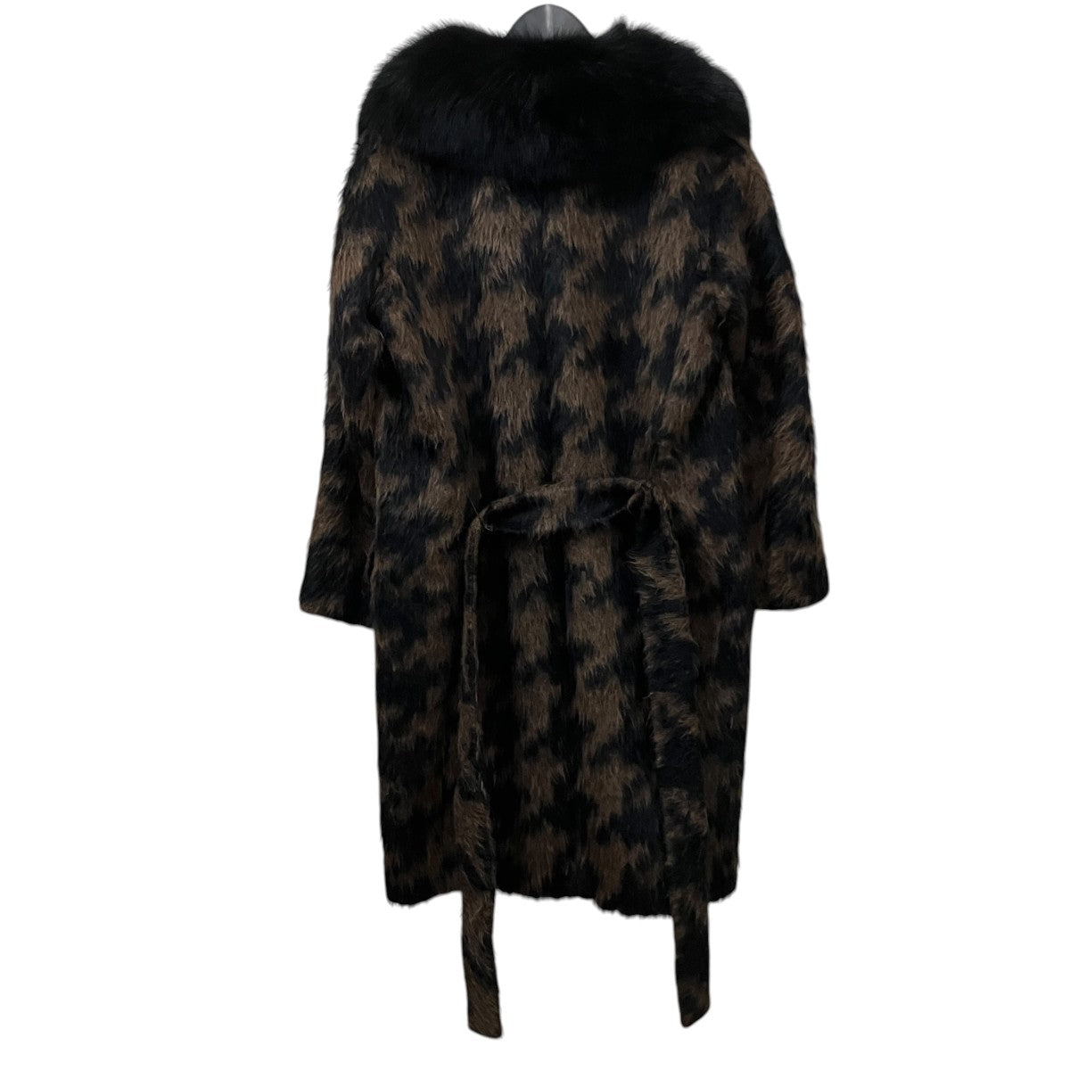 MaxMara アルパカ混ハウンドトゥースファーコート 古着・中古-2枚目のアイテム画像