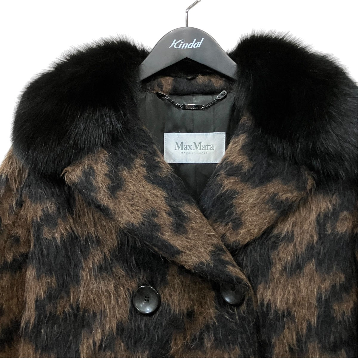 MaxMara アルパカ混ハウンドトゥースファーコート 古着・中古-3枚目のアイテム画像