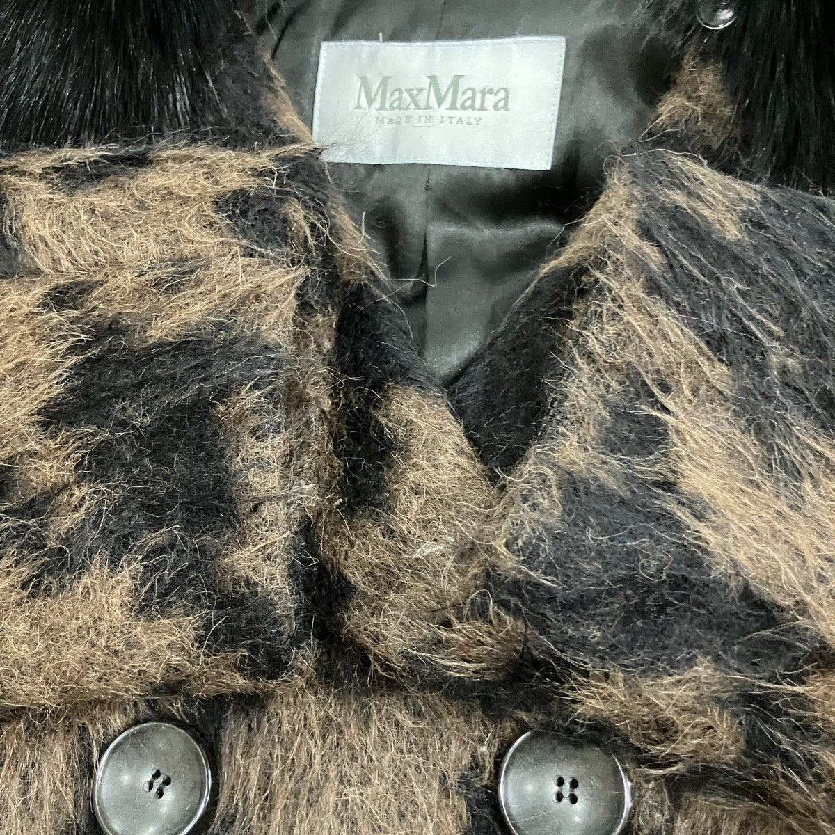 MaxMara アルパカ混ハウンドトゥースファーコート 古着・中古-4枚目のアイテム画像
