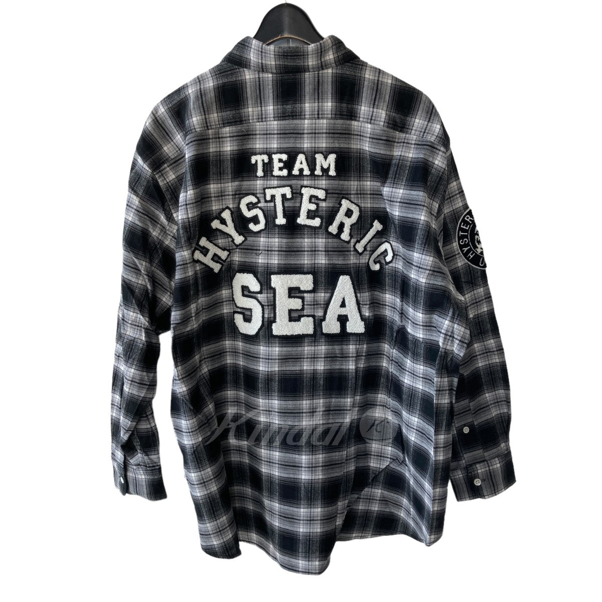 HYSTERIC GLAMOUR×WIND AND SEA(ウィンダンシー×ヒステリックグラマー) ロゴワッペンチェック長袖シャツ  wds-hys-3-04