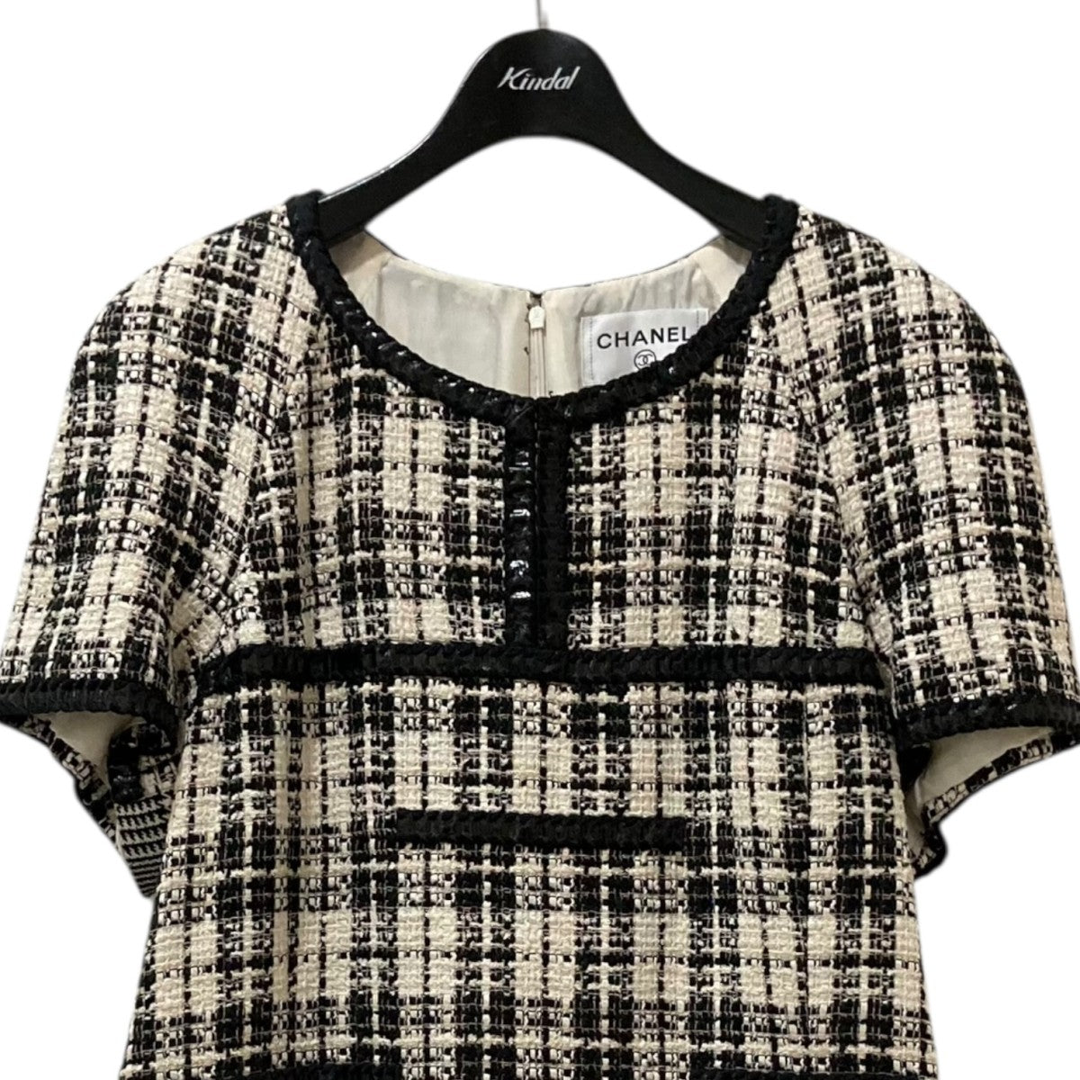 CHANEL(シャネル) チェック ツイードワンピース ブラックXホワイト
