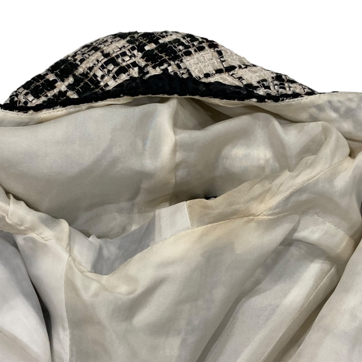 CHANEL(シャネル) チェック ツイードワンピース ブラックXホワイト