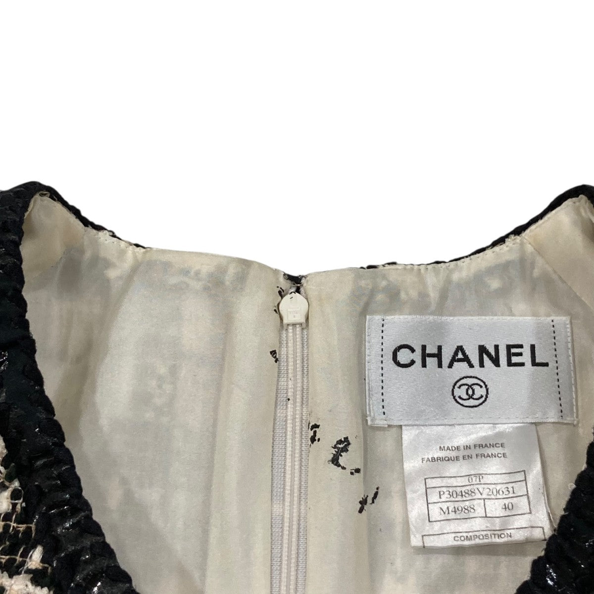 CHANEL(シャネル) チェック ツイードワンピース ブラックXホワイト