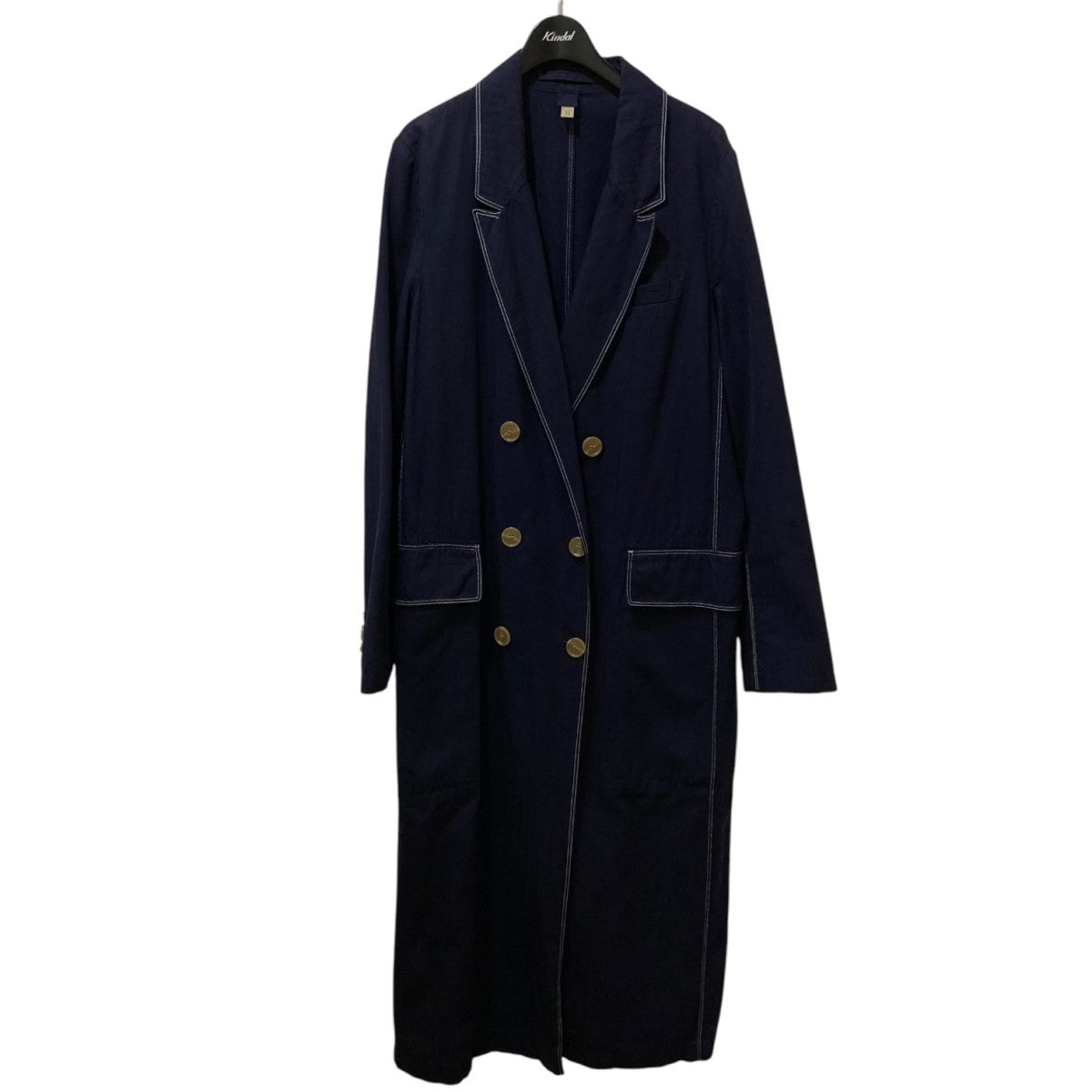 Topstitched Cotton Linen Double-breasted Coatチェスターコート4072640