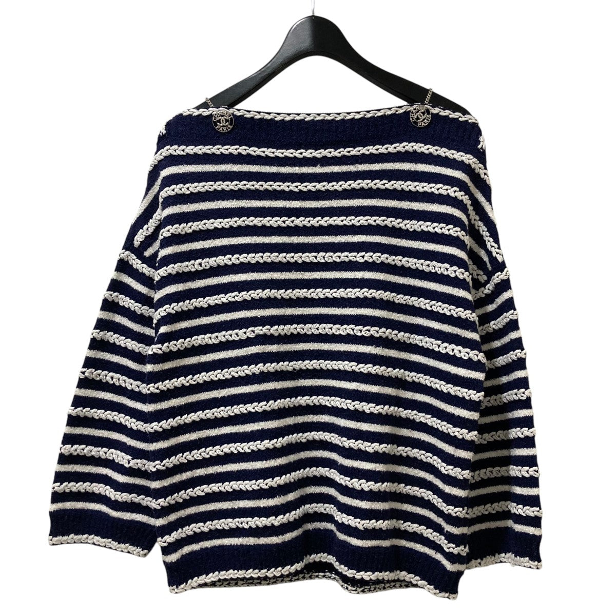 CHANEL(シャネル) ボーダーオフショルダーニットセーター ネイビー