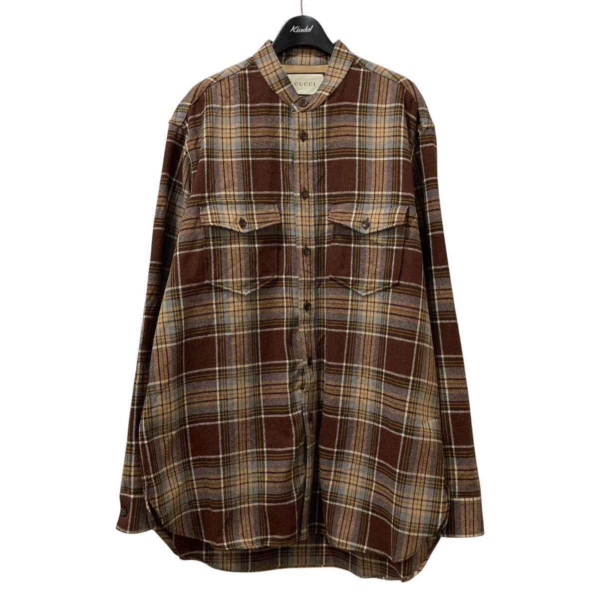 新品　GUCCI グッチ　ウールチェックシャツ　スカンク　50 GUCCI(グッチ) チェックウールシャツ ブラウン サイズ 50