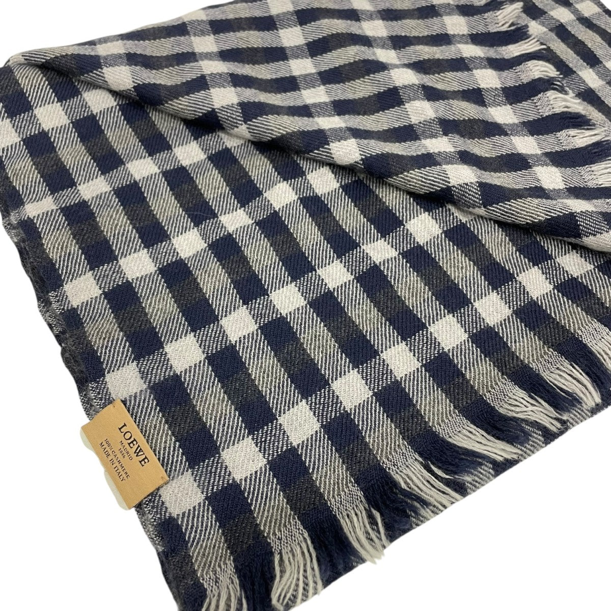 LOEWE(ロエベ) チェックマフラー ネイビー｜【公式】カインドオル