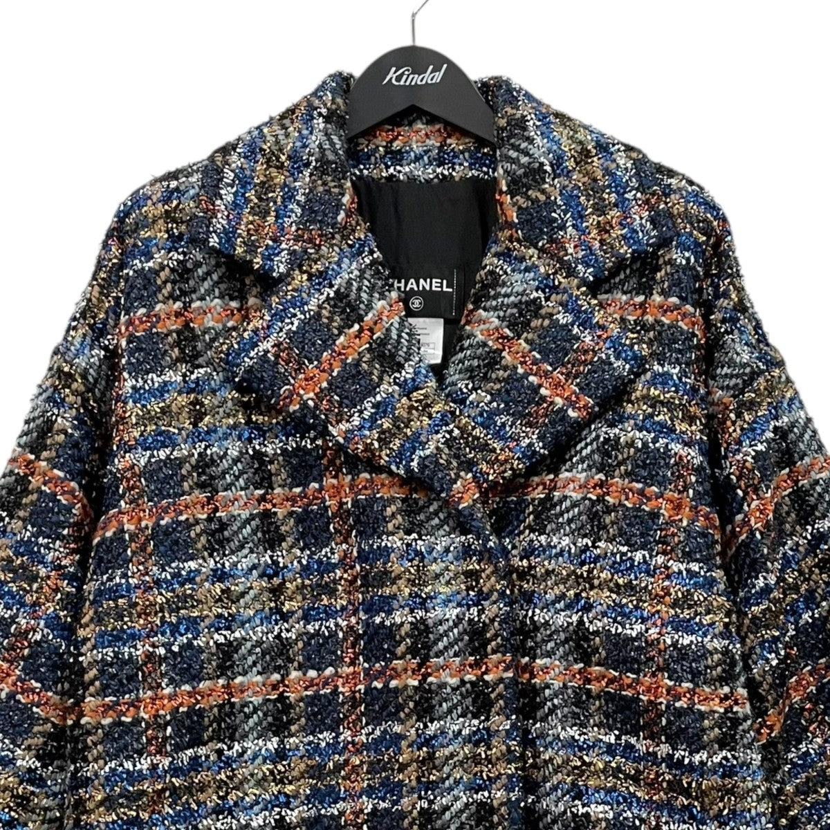 CHANEL チェック メタリックツイードコート 古着・中古-3枚目のアイテム画像