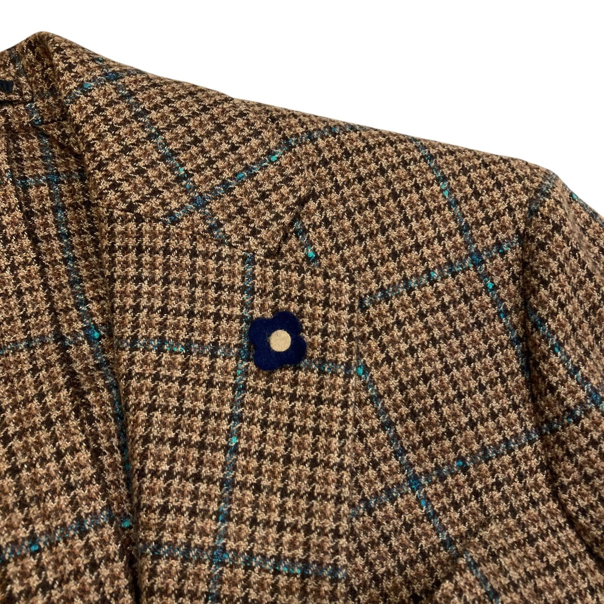 LARDINI ネイビー ブラウン ジャケット チェック リネン混 52 LARDINI ネイビー ブラウン ジャケット チェック リネン混 52