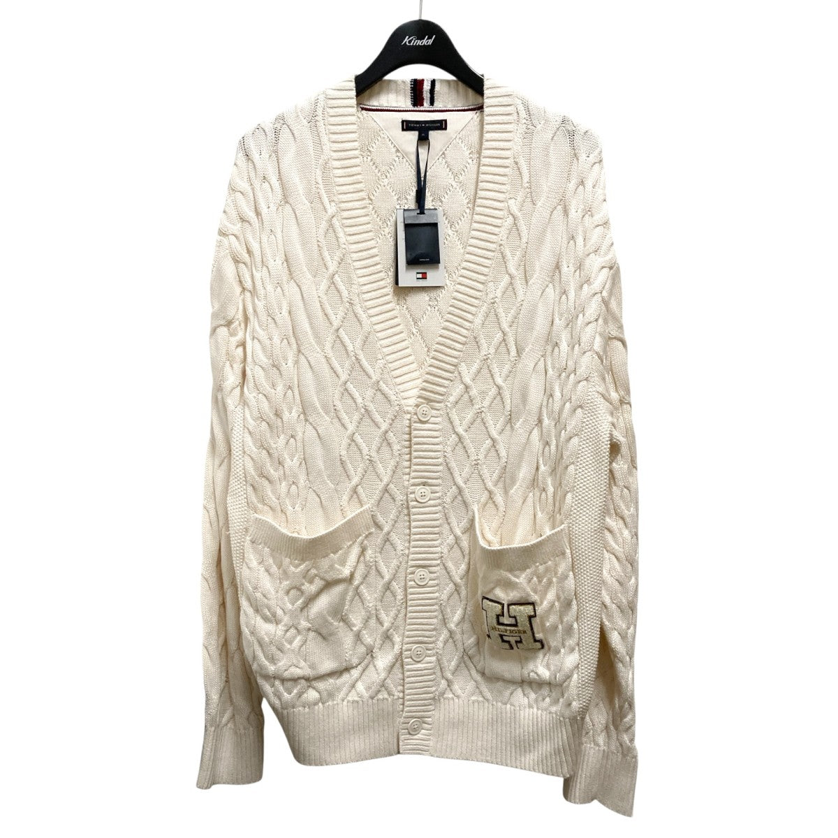 TOMMY HILFIGER CABLE KNIT LOGO CARDIGANニットカーディガンMW38044 古着・中古-1枚目のアイテム画像