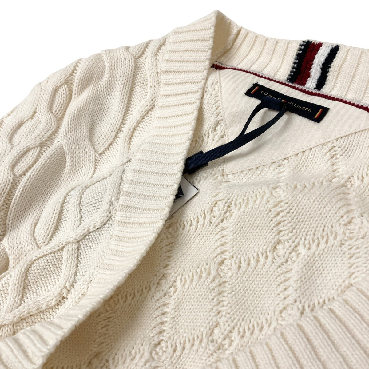 TOMMY HILFIGER CABLE KNIT LOGO CARDIGANニットカーディガンMW38044 古着・中古-3枚目のアイテム画像