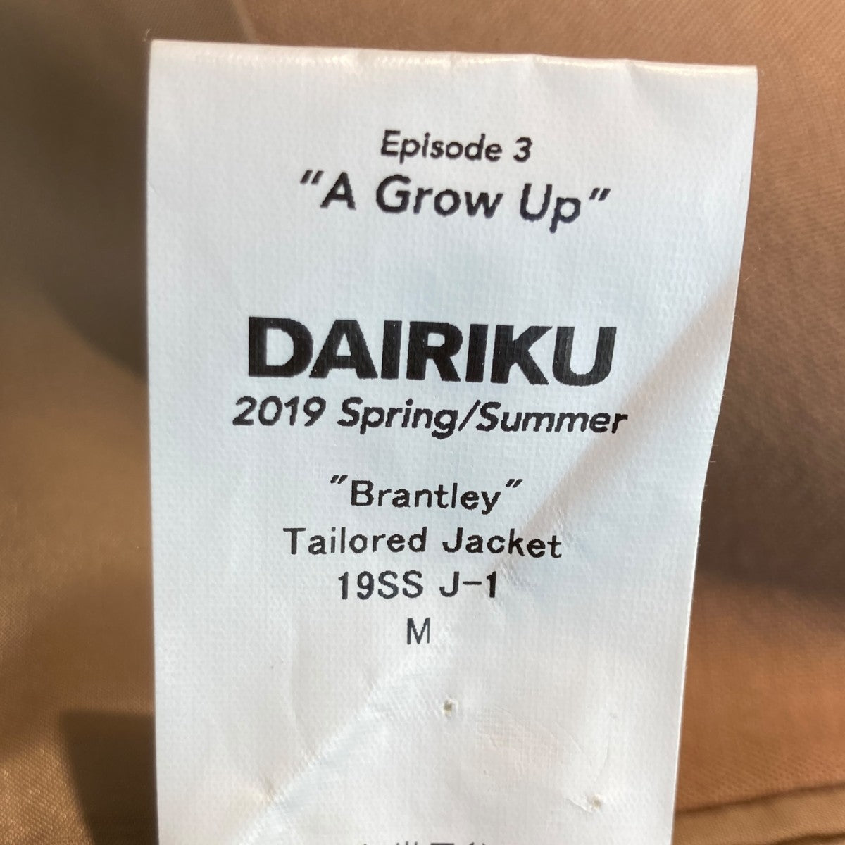 DAIRIKU 19SSBrantley Tailored Jacketジャケット19AW J-1 古着・中古-5枚目のアイテム画像