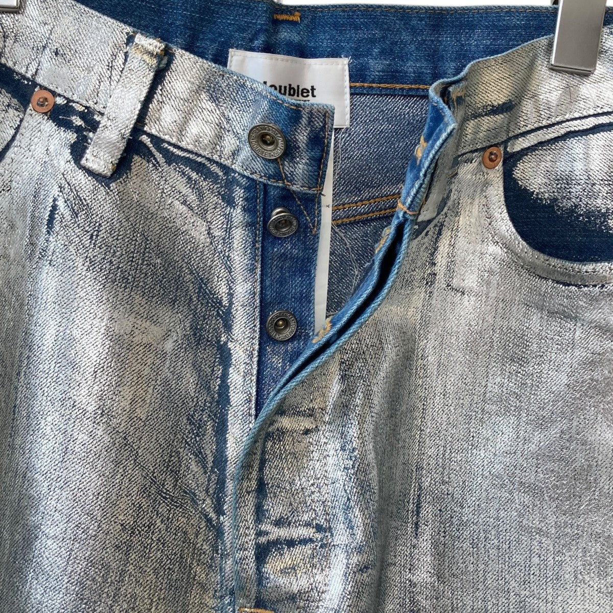 Doublet ダブレット フォイルデニムショートパンツ シルバー doublet(ダブレット) FOIL DENIM SHORT PANTS加工 デニム