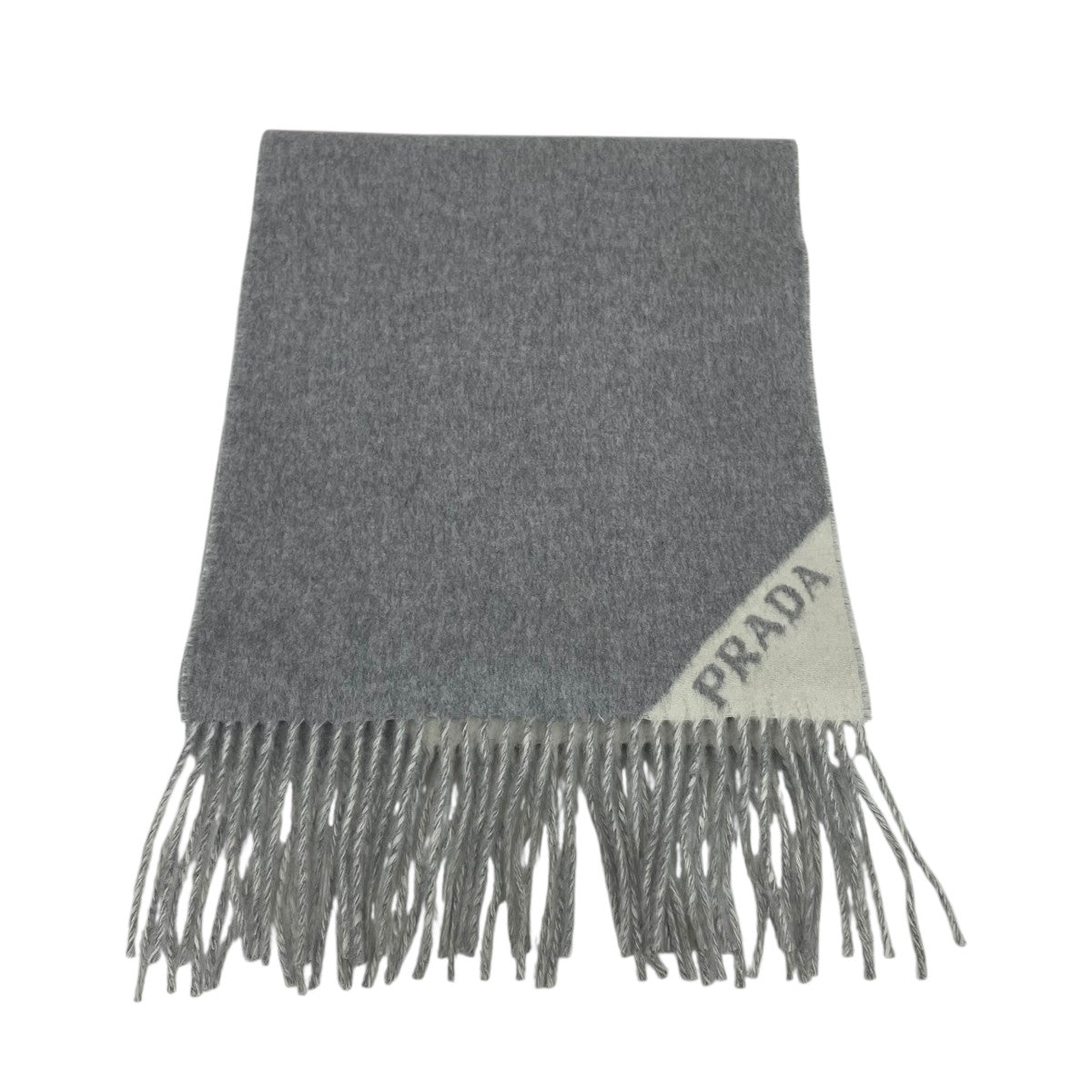 PRADA グレー ニットマフラー 中古・古着通販】PRADA (プラダ) トライアングルロゴ カシミアマフラー