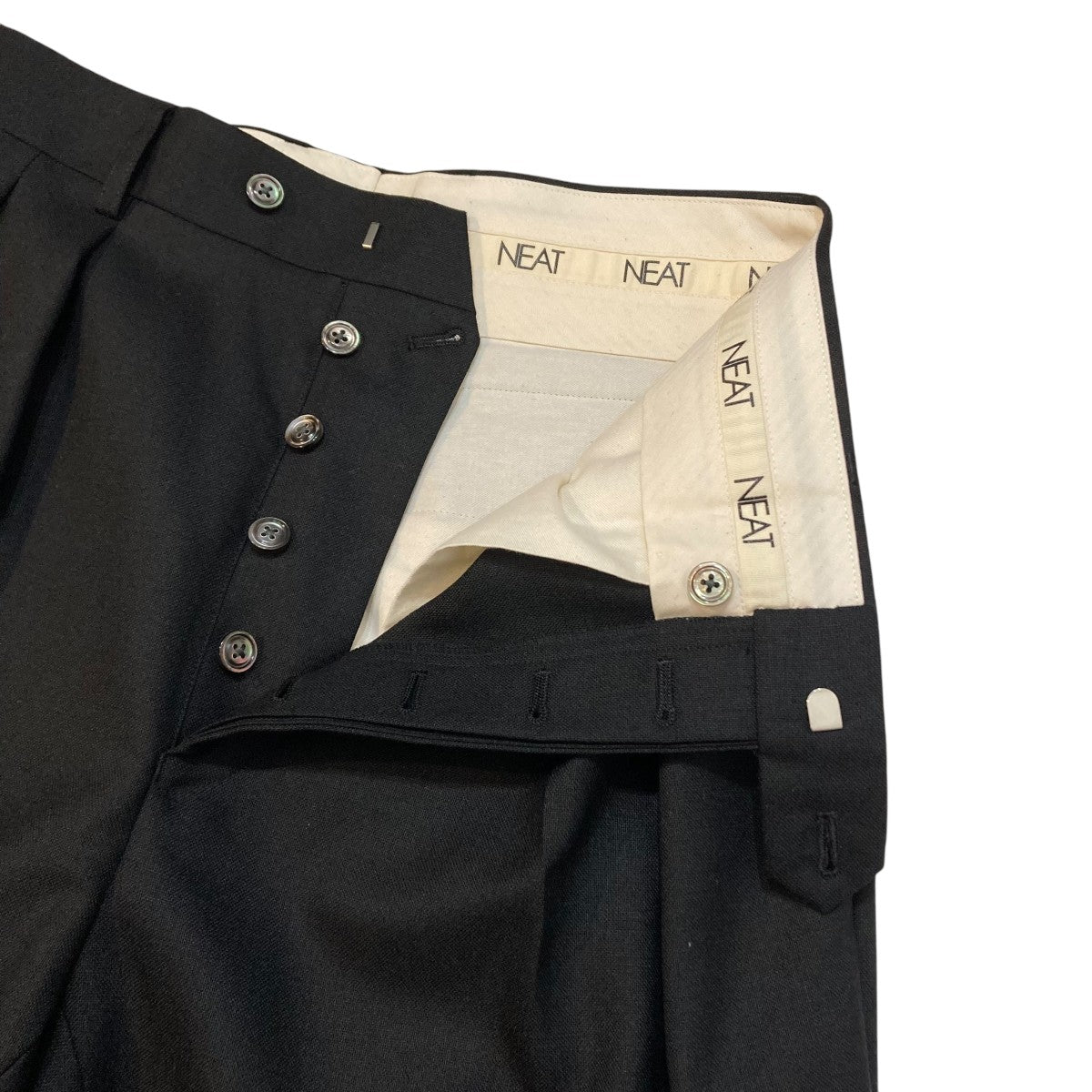 【NEAT】ヘリンボーン スラックス NEAT｜FLANNEL HERRINGBONE｜WIDE - Black × White｜PRODUCT