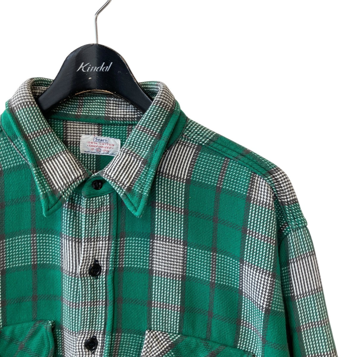 Sears 60s マチ付き ヘビーネルシャツ 裏地ボーダーチェックシャツ 古着・中古-3枚目のアイテム画像