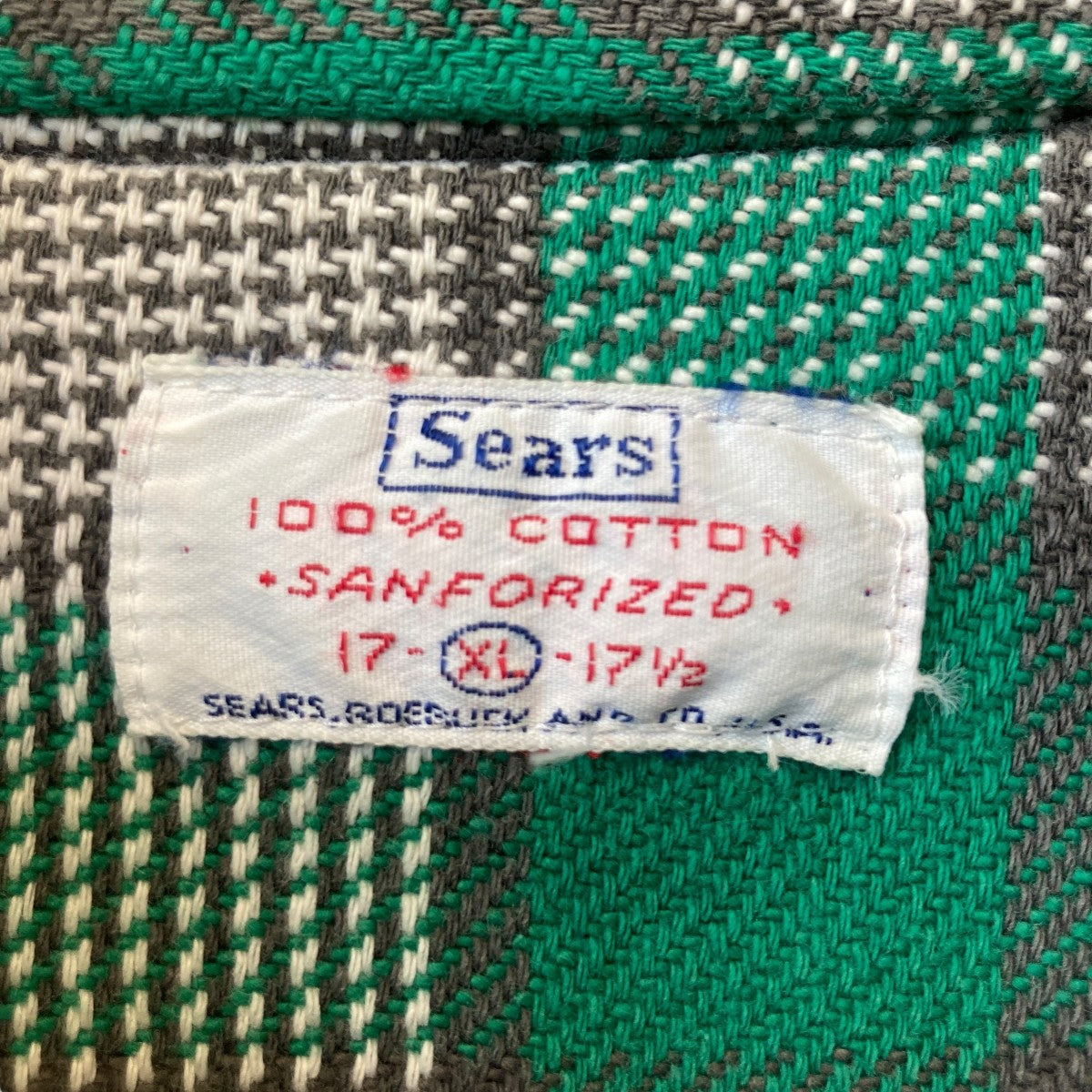 Sears 60s マチ付き ヘビーネルシャツ 裏地ボーダーチェックシャツ 古着・中古-5枚目のアイテム画像