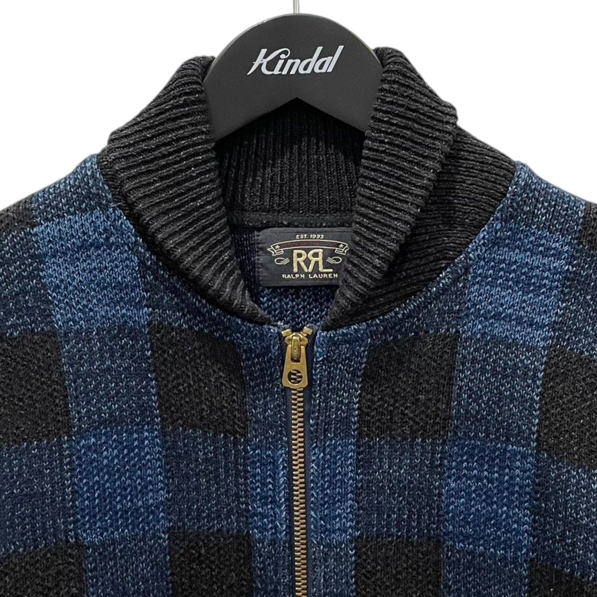 RRL(ダブルアールエル) チェック柄ジップアップコットンニット