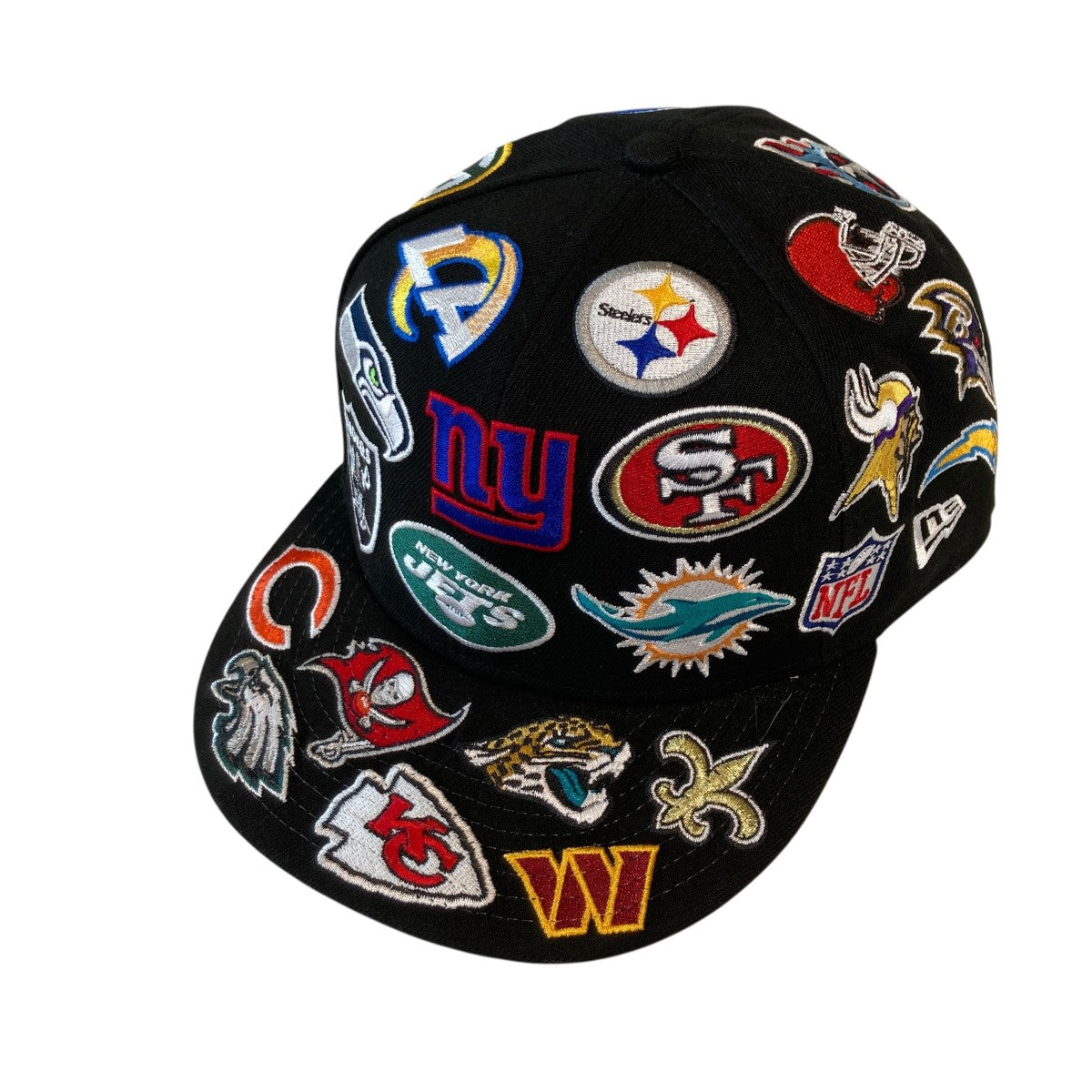 【美品】NEWERA NFL マルチロゴ　チーム刺繍キャップ New Era(ニューエラ) NFLオールチームワッペンキャップ ブラック