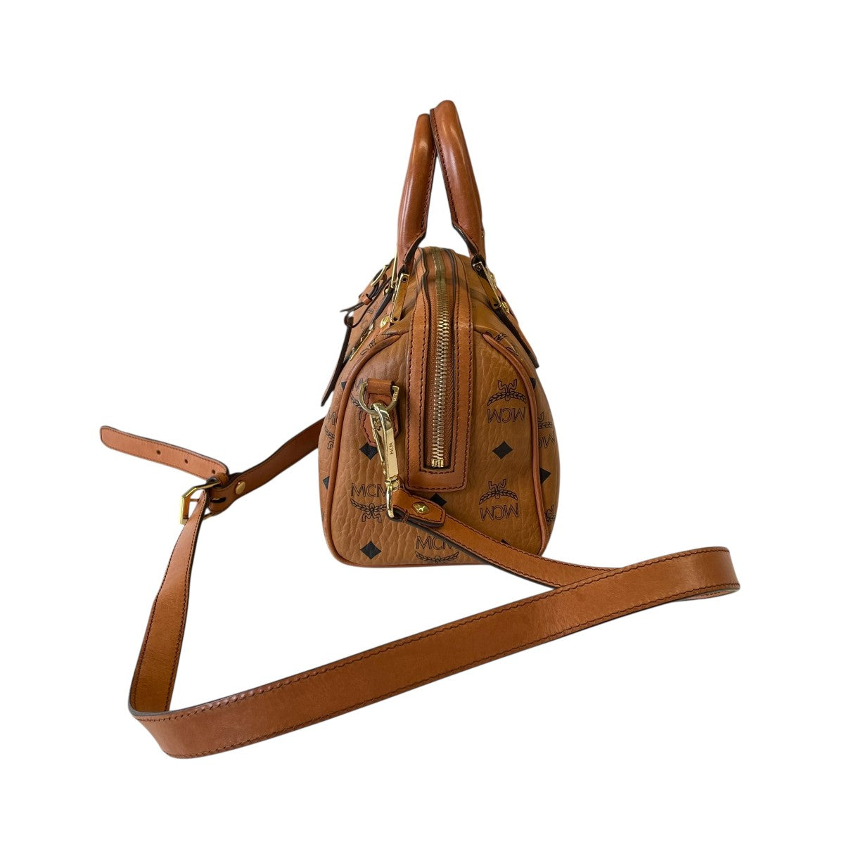 MCMミニボストンショルダーバッグ 2way レザー ブラウン MCM ミニボストン ショルダーバッグ 2way ヴィセトス柄 レザー