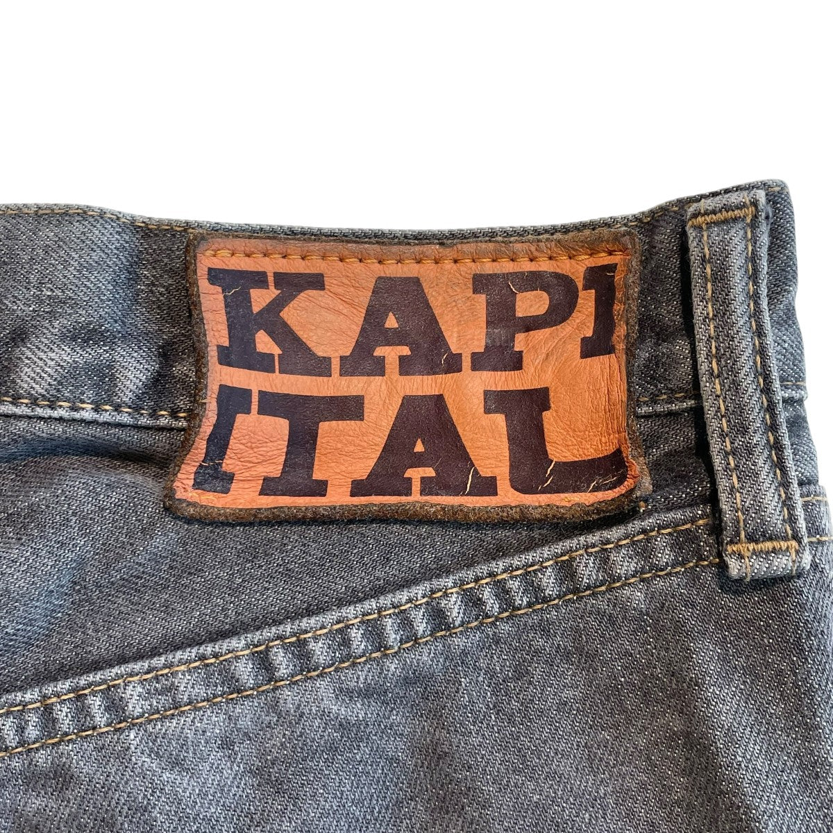 KAPITAL 14oz ボーンショートデニムパンツ ブラック サイズ34 KAPITAL]14ozブラックデニム 5Pショートパンツ(BONE刺繍) - TAKE