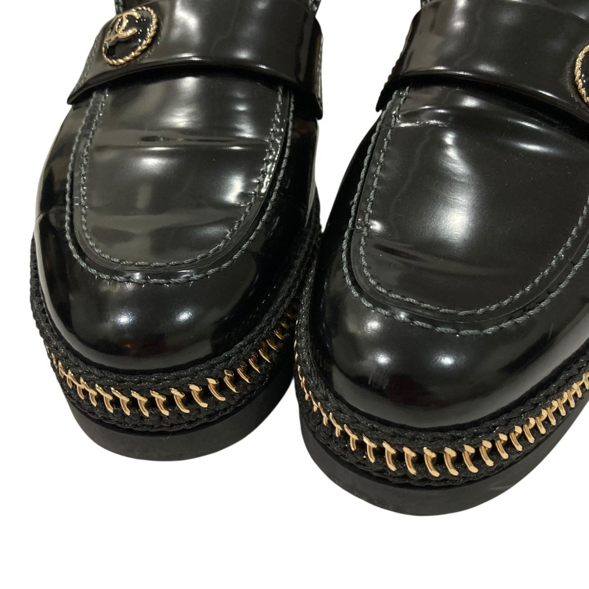 新品未使用CHANEL ローファーシャイニークランプル カーフスキン ブラック シャネル】ローファー シャイニー クランプル カーフスキン