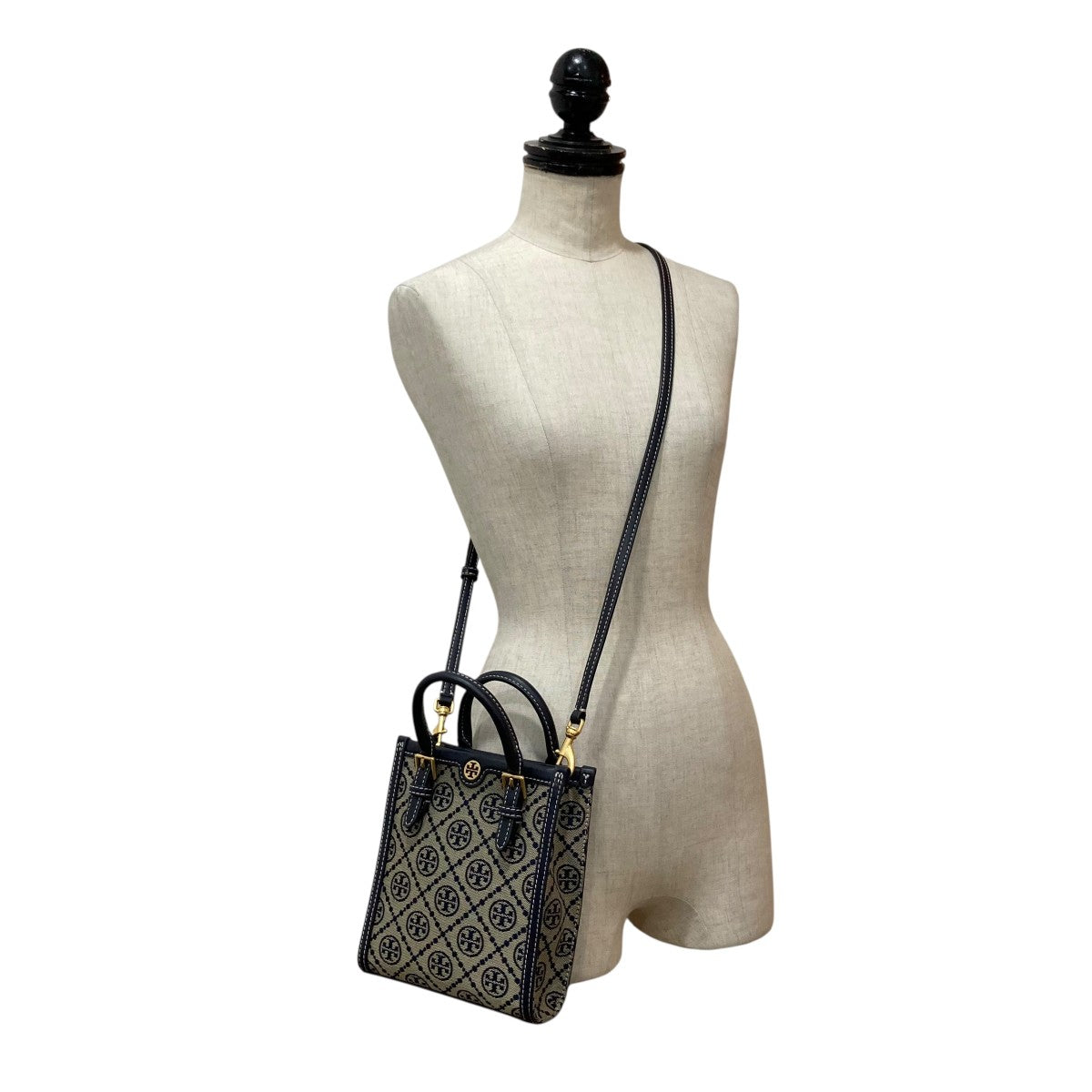 Tory Burch バケットバッグ ネイビー/ベージュ TORY BURCH トリーバーチ Tモノグラム ジャカード バケット