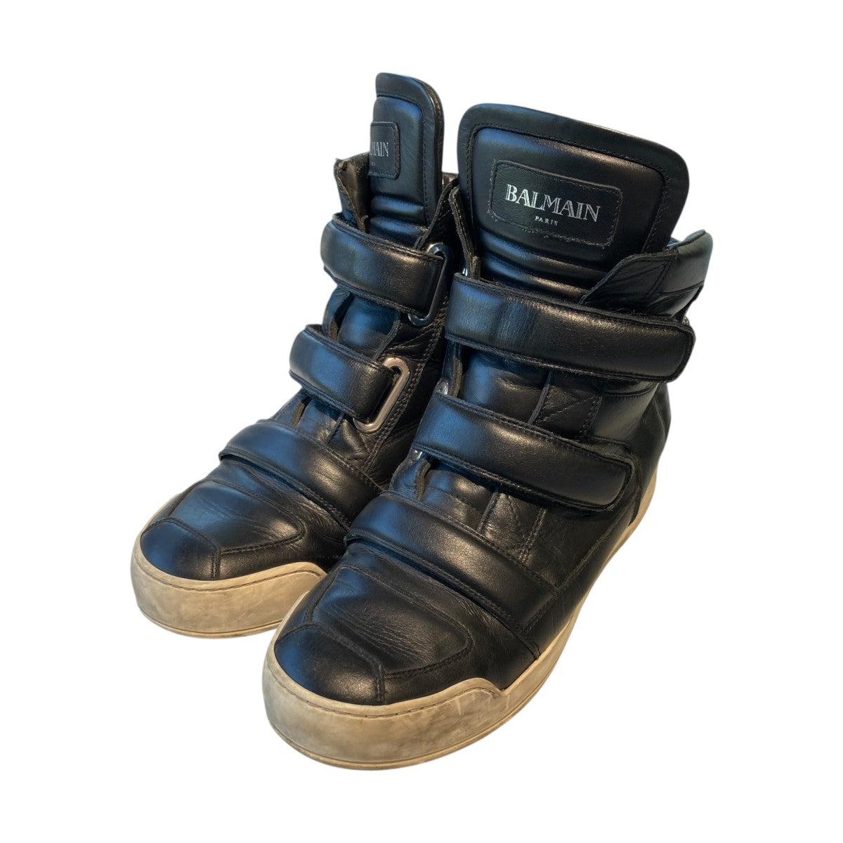 BALMAIN レザー ハイカットスニーカー 黒 サイズ41 BALMAIN バルマン ヒール ロゴ レザー ハイカットスニーカー 黒