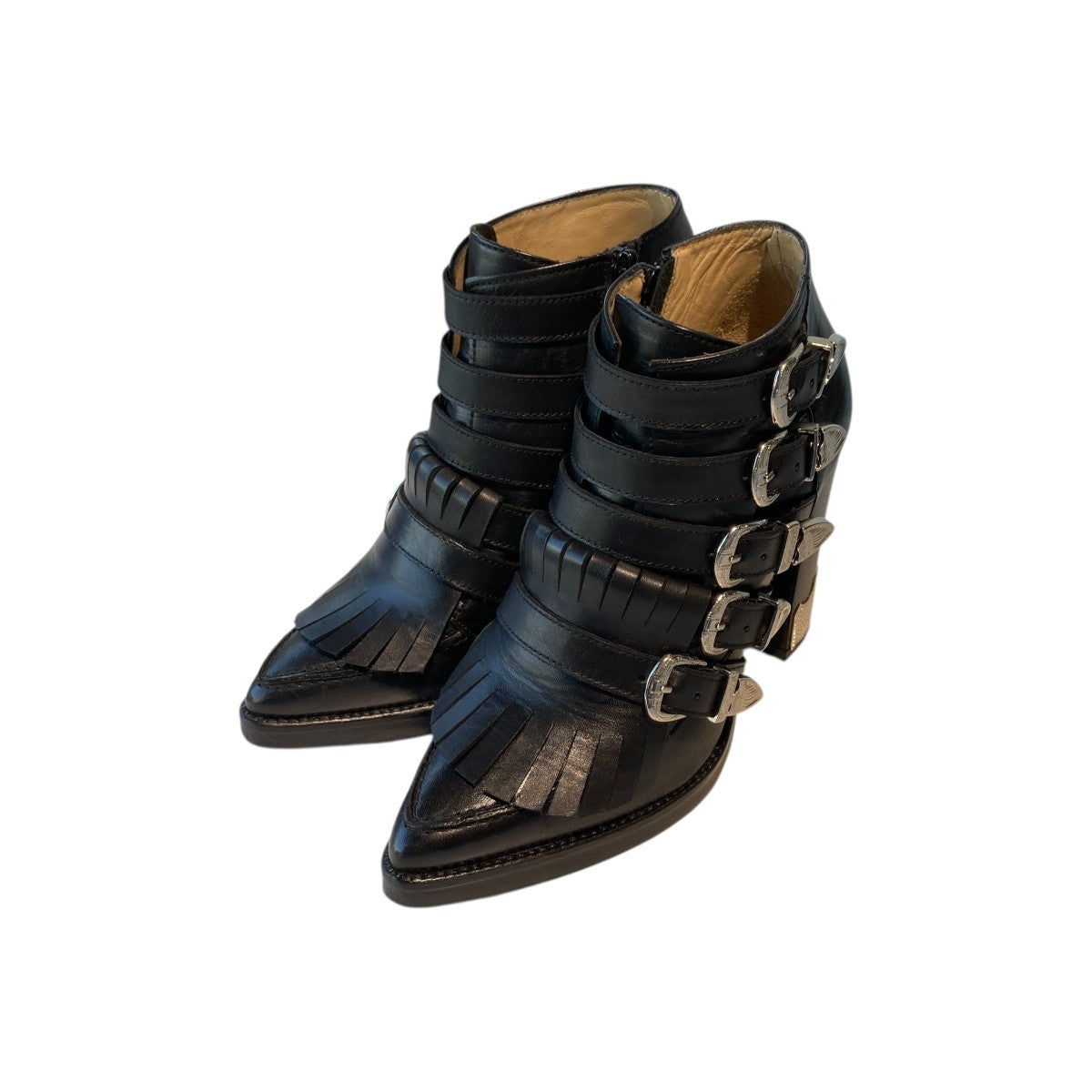 TOGA PULLA サイドジップ レザーブーツ メタル バックル 37 黒 TOGA PULLA サイドジップ レザーブーツ メタル バックル 37 黒 ❤️極