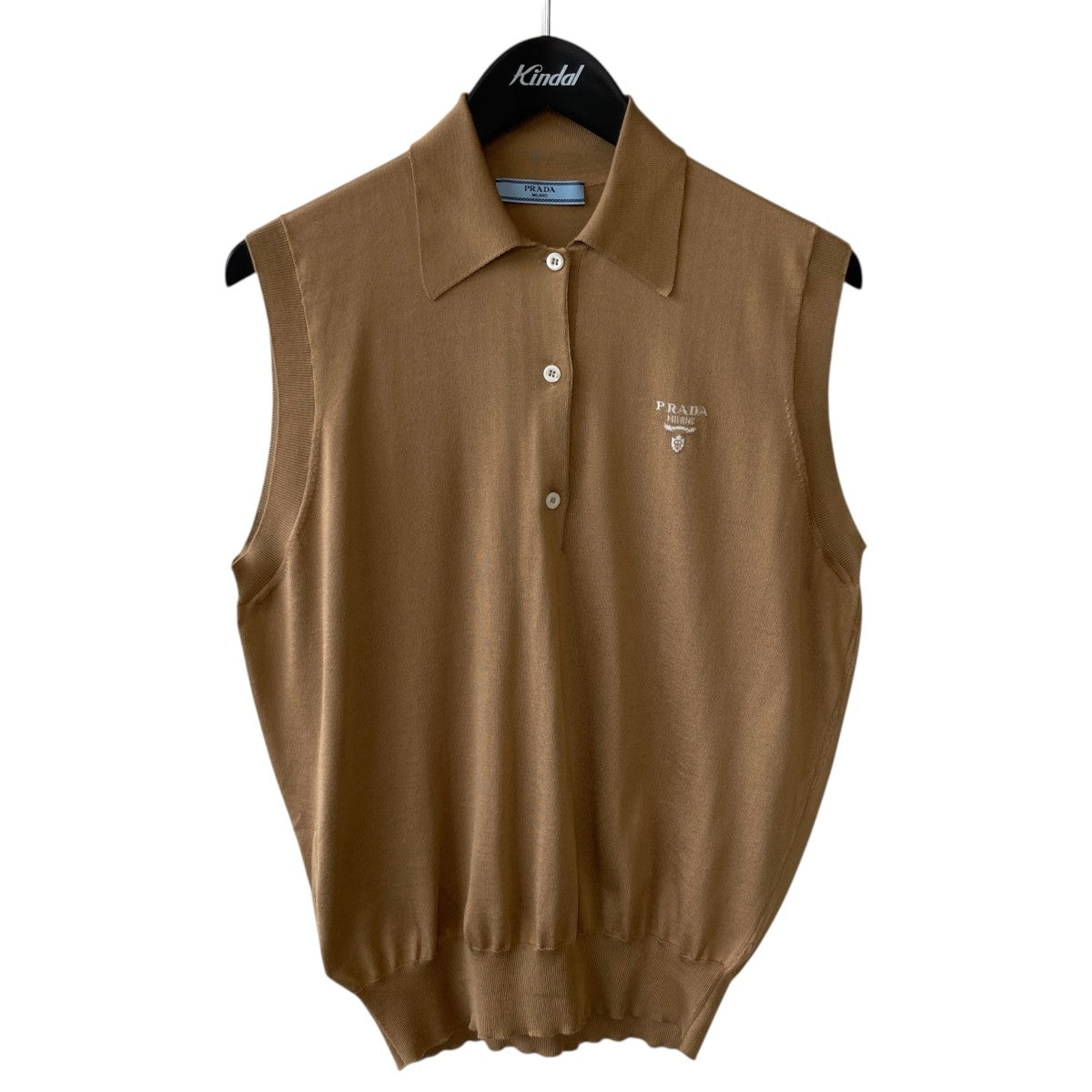 PRADA Camel Sleeveless Silk PoloノースリーブニットP29B36 古着・中古-1枚目のアイテム画像