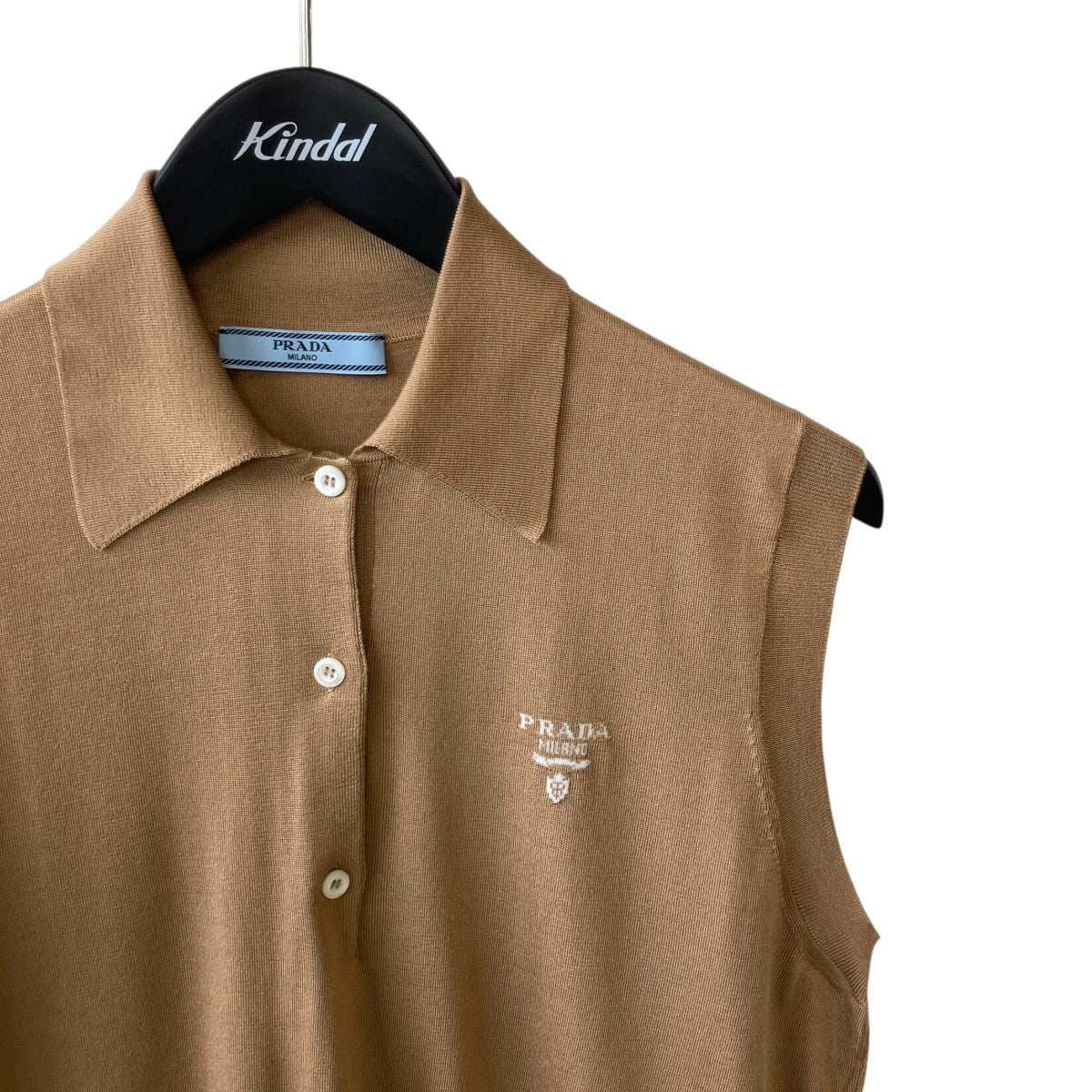 PRADA Camel Sleeveless Silk PoloノースリーブニットP29B36 古着・中古-3枚目のアイテム画像