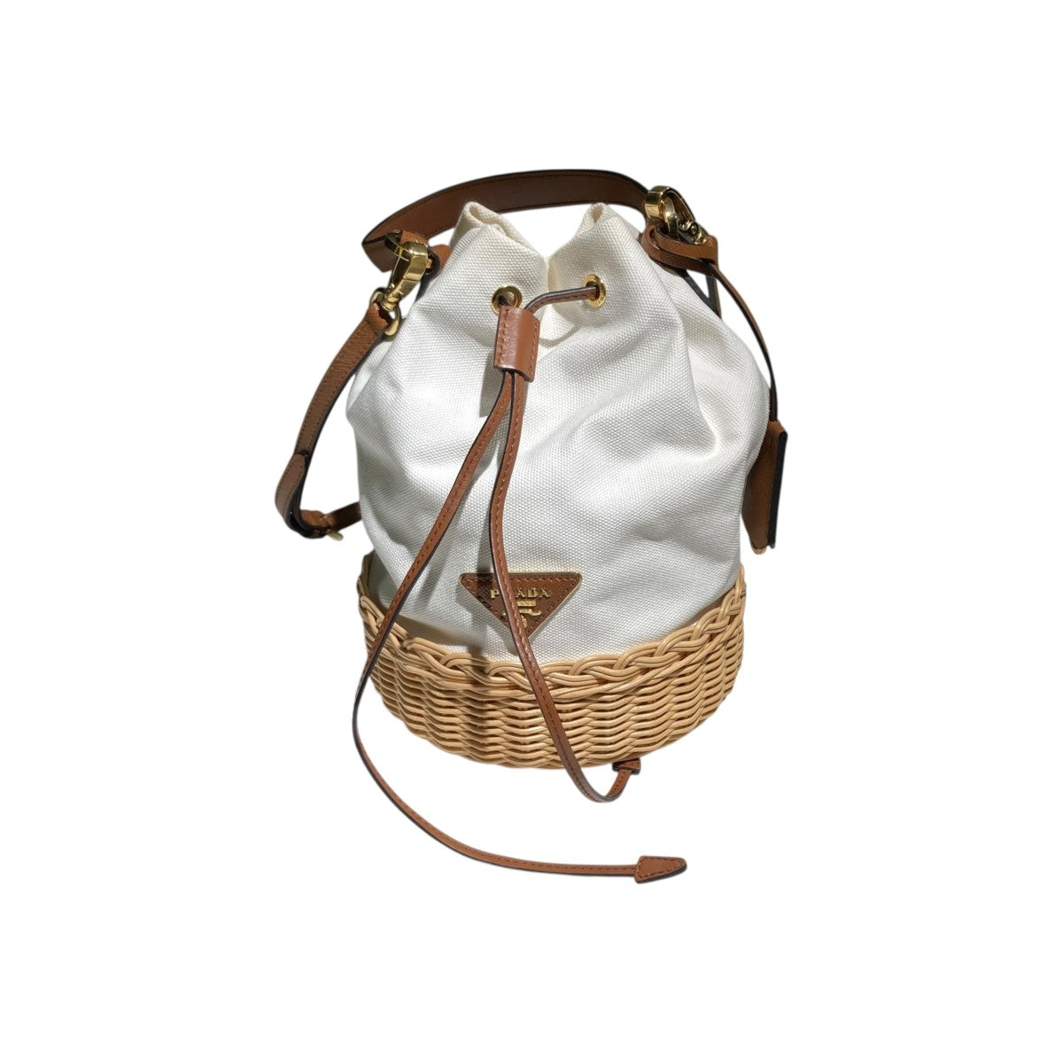 PRADA トライアングルロゴキャンバス レザーショルダーバッグ1BE040 古着・中古-1枚目のアイテム画像
