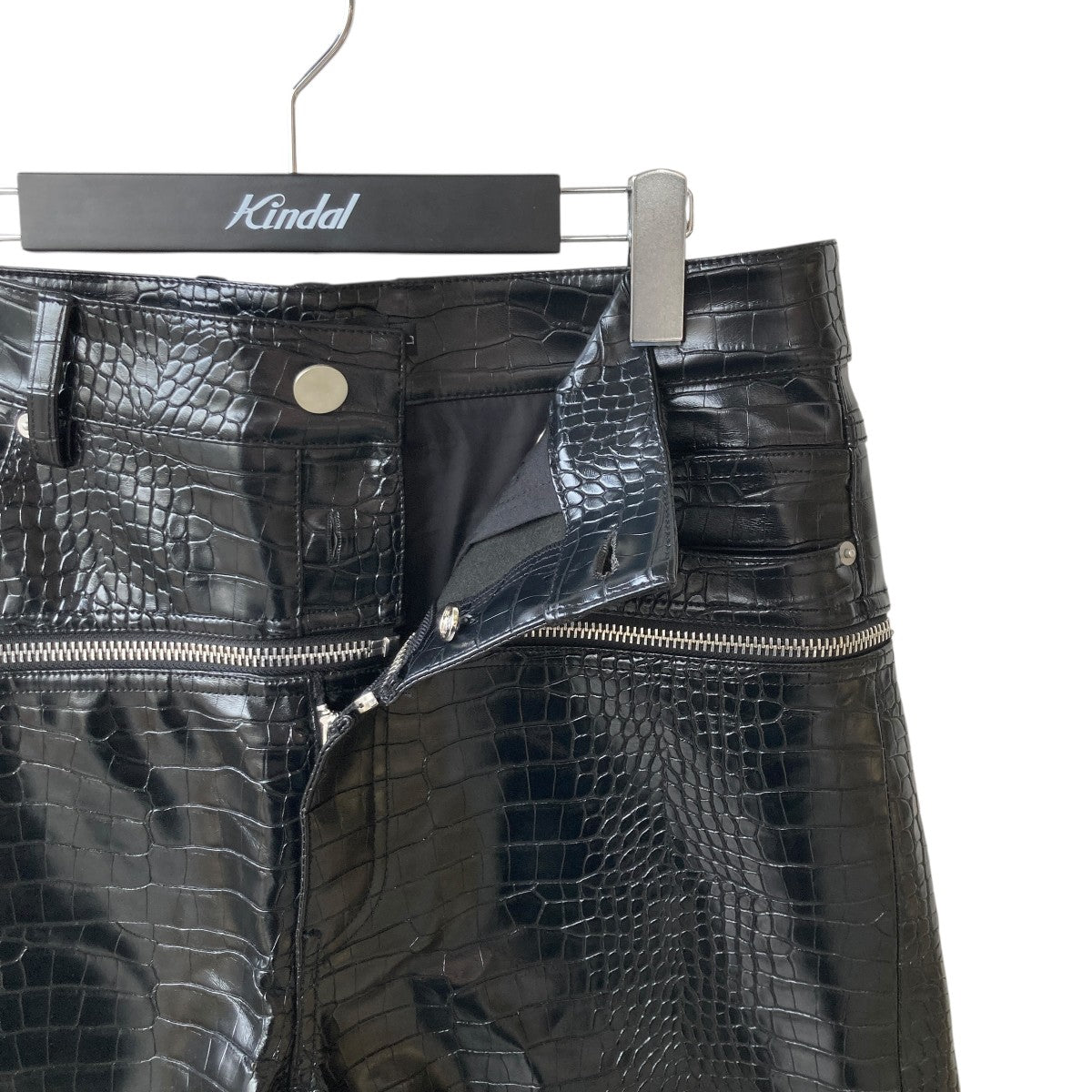 GOAR(ゴア) zipper waist denim black leatherパンツ ブラック サイズ