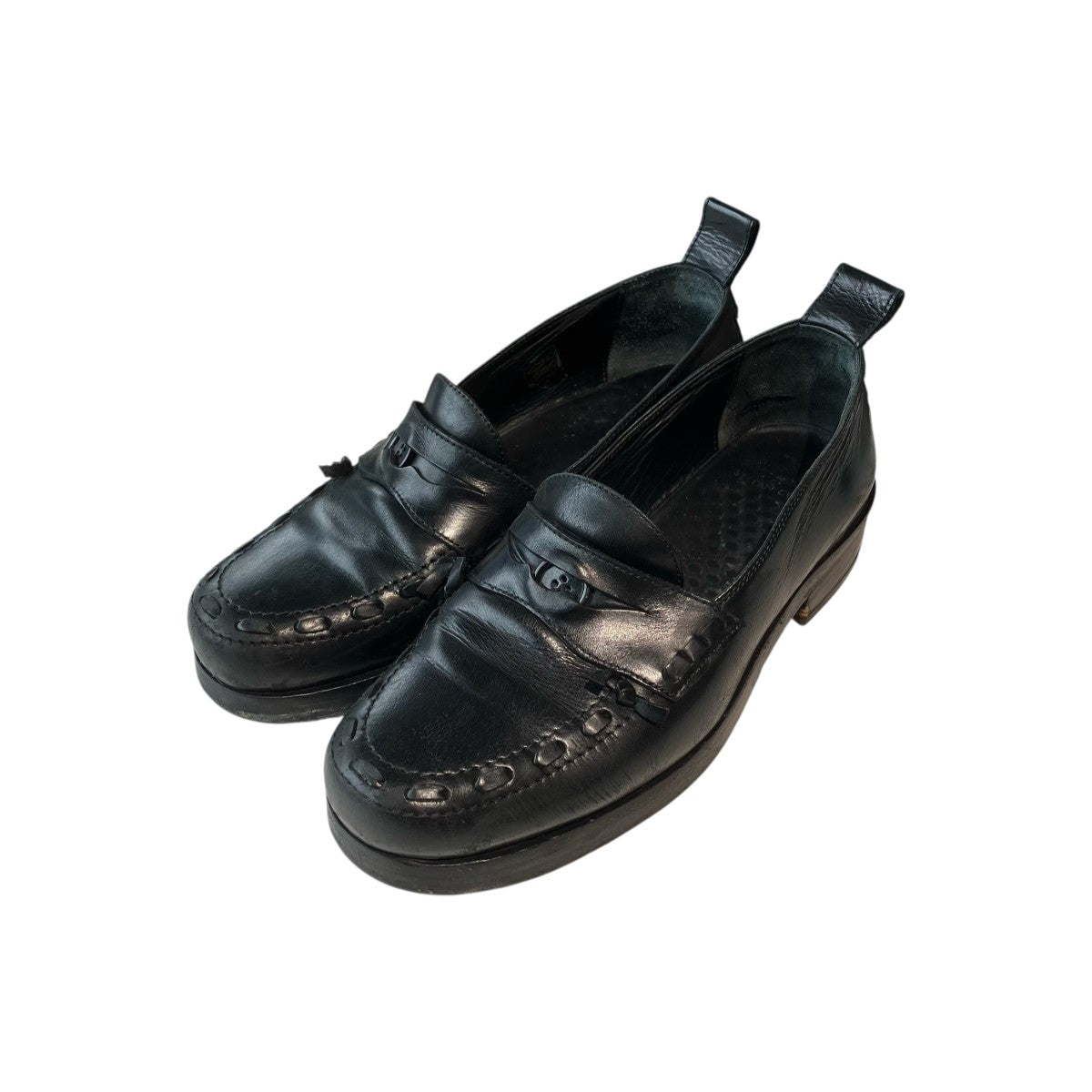 Black Polished Button Loafersローファー