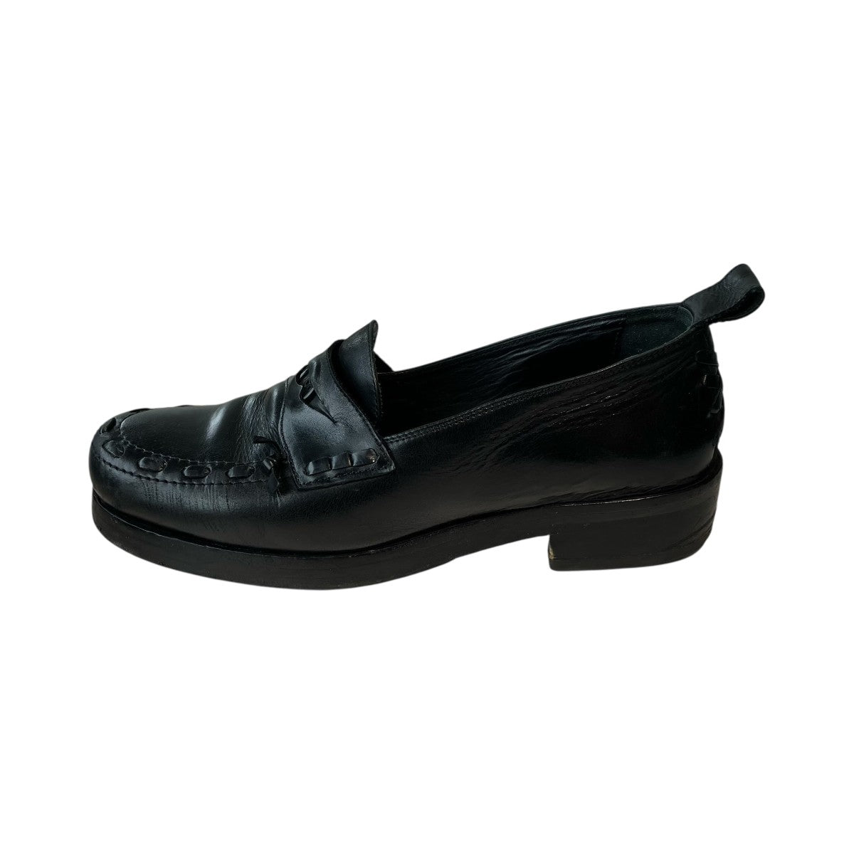 Black Polished Button Loafersローファー