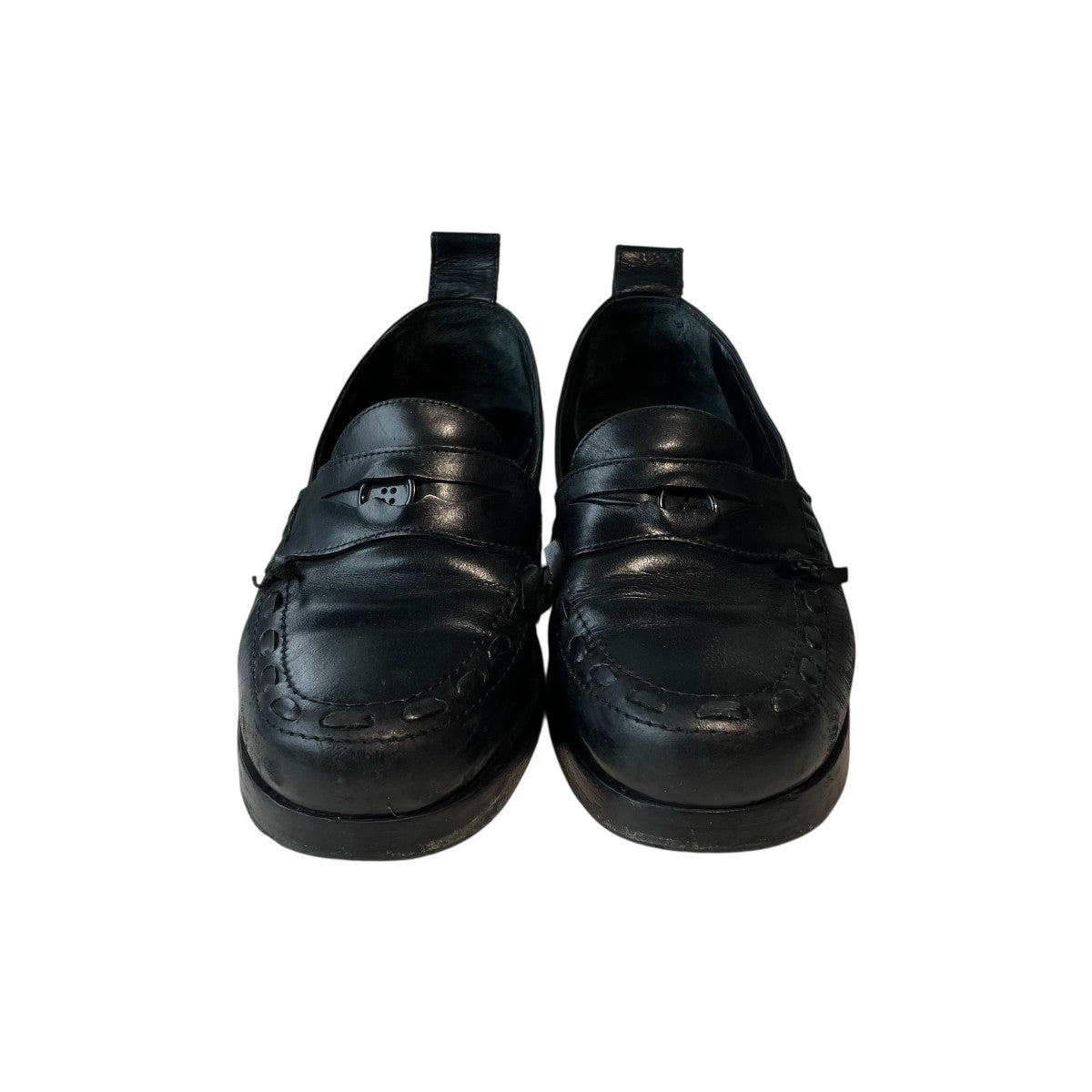 Black Polished Button Loafersローファー
