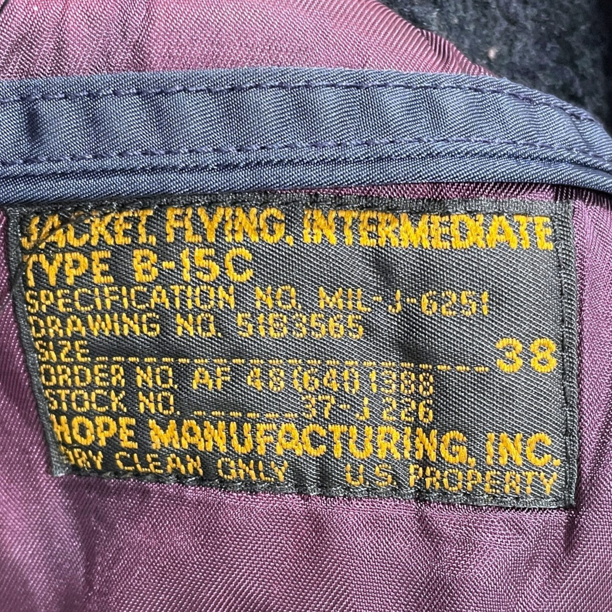 TYPE B-15C 復刻フライトジャケット JACKET， FLYING， INTERMEDIATE， TYPE B-15C ジャケット フライング インターミディエイト タイプ B-15C