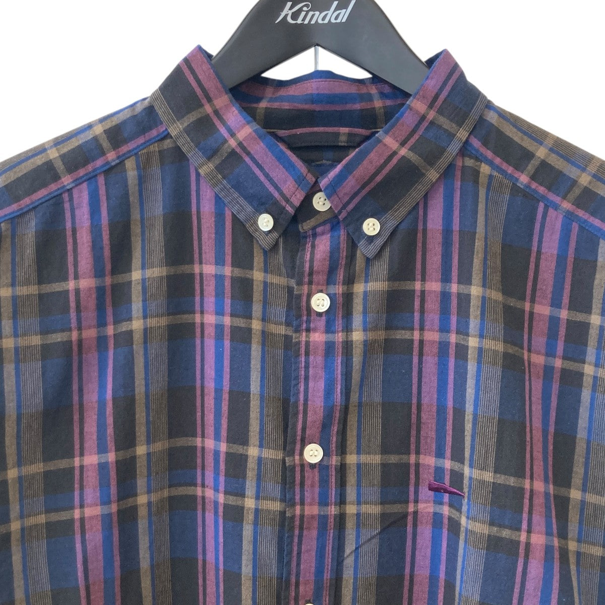 DESCENDANT(ディセンダント) チェックBDシャツ ブラック×パープル