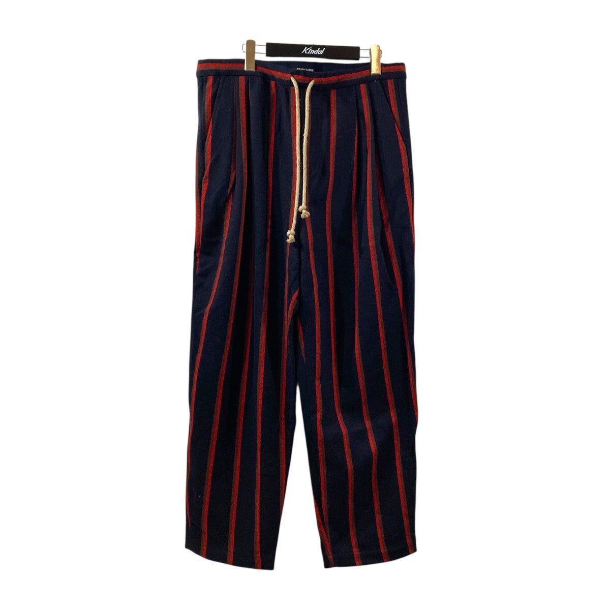NAVY STRIPED WOOL 2TUCK DRAWSTRING TROUTHER + EDGE DETAILストライプストライプパンツ