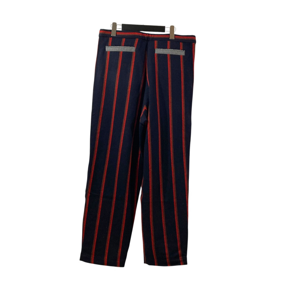 NAVY STRIPED WOOL 2TUCK DRAWSTRING TROUTHER + EDGE DETAILストライプストライプパンツ