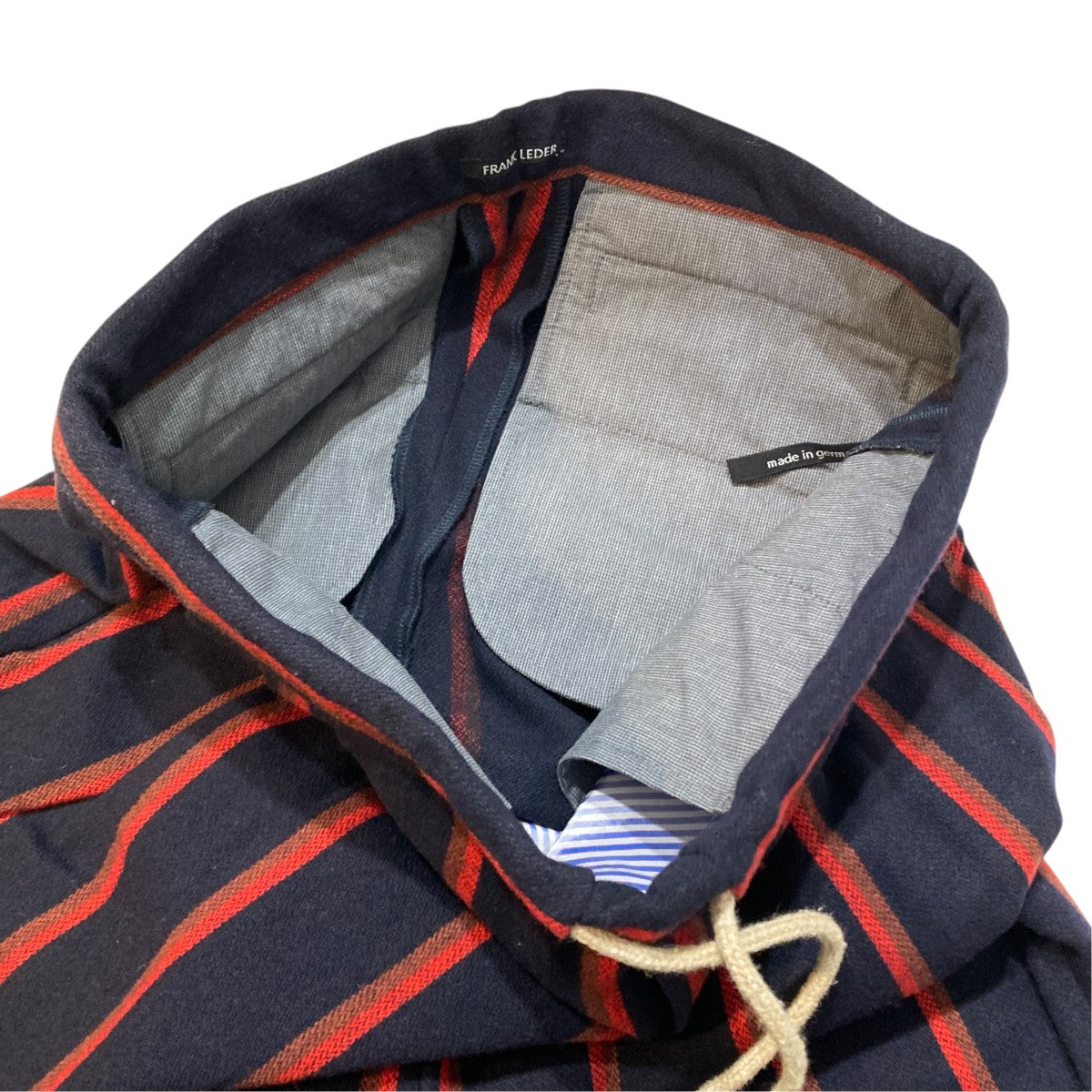 NAVY STRIPED WOOL 2TUCK DRAWSTRING TROUTHER + EDGE DETAILストライプストライプパンツ