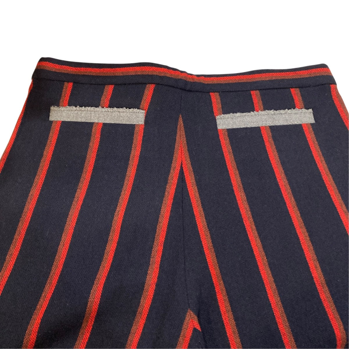 NAVY STRIPED WOOL 2TUCK DRAWSTRING TROUTHER + EDGE DETAILストライプストライプパンツ